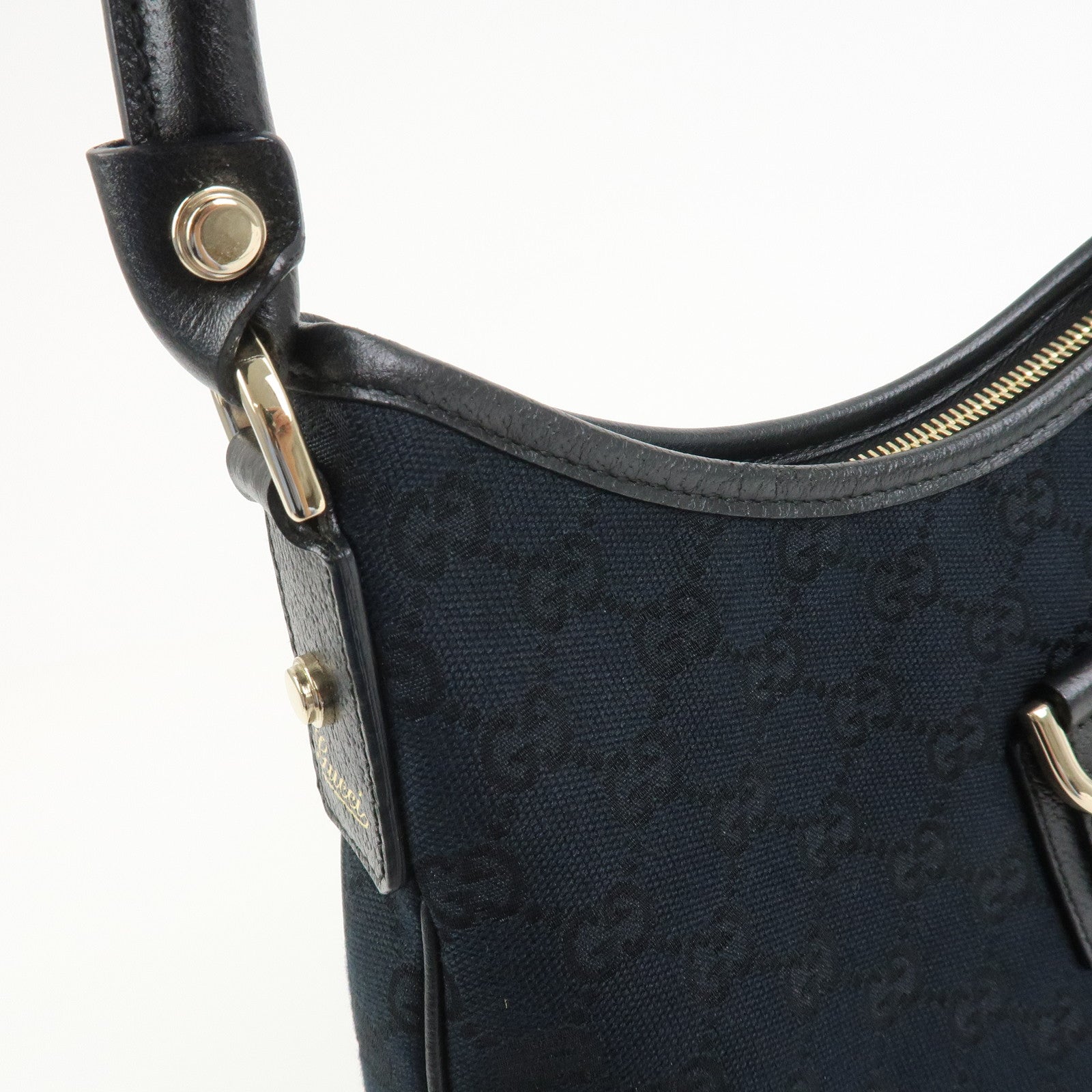 GUCCI Abbey GG Canvas Leather Shoulder Bag Black 130738