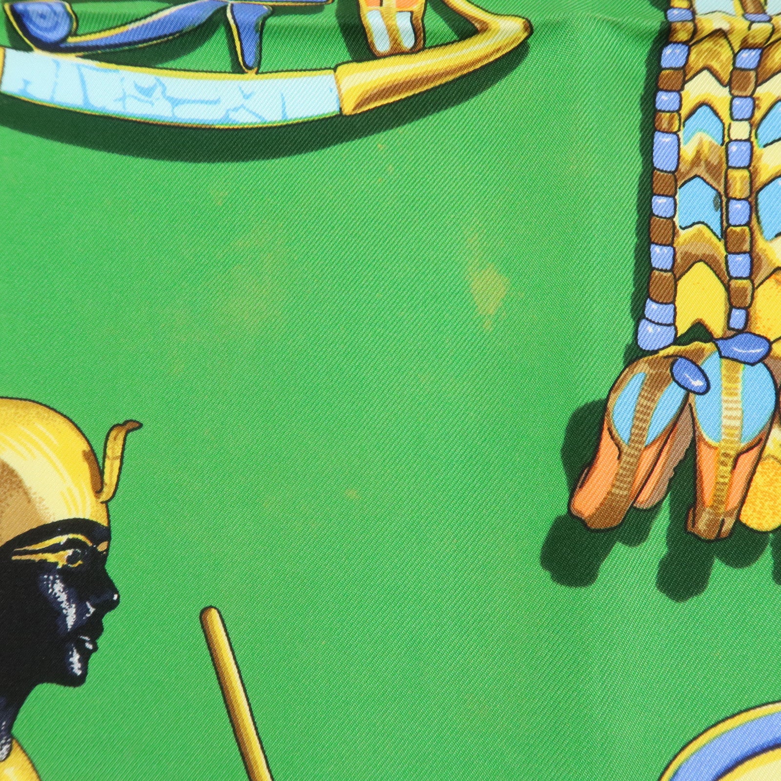 HERMES Carre 90 Silk 100% Scarf TUTANKHAMUN Green Gold