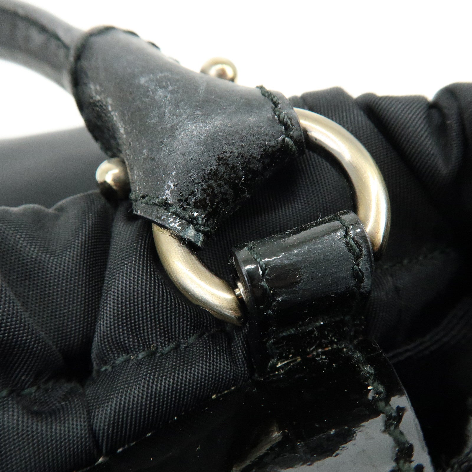 Ferragamo Vara Ribbon Nylon Patent Leather 2Way Bag Hand Bag Black