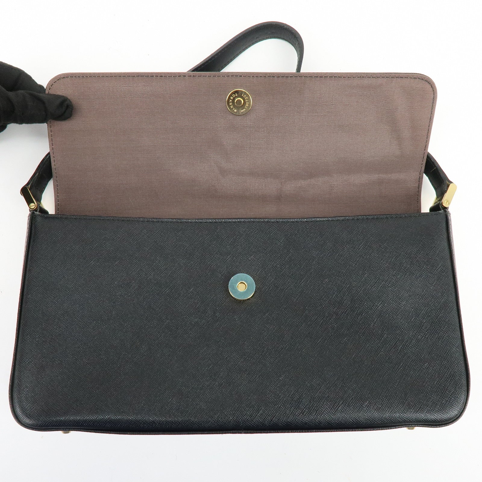 BURBERRY Logo Leather Flap Shoulder Bag Hand Bag Black