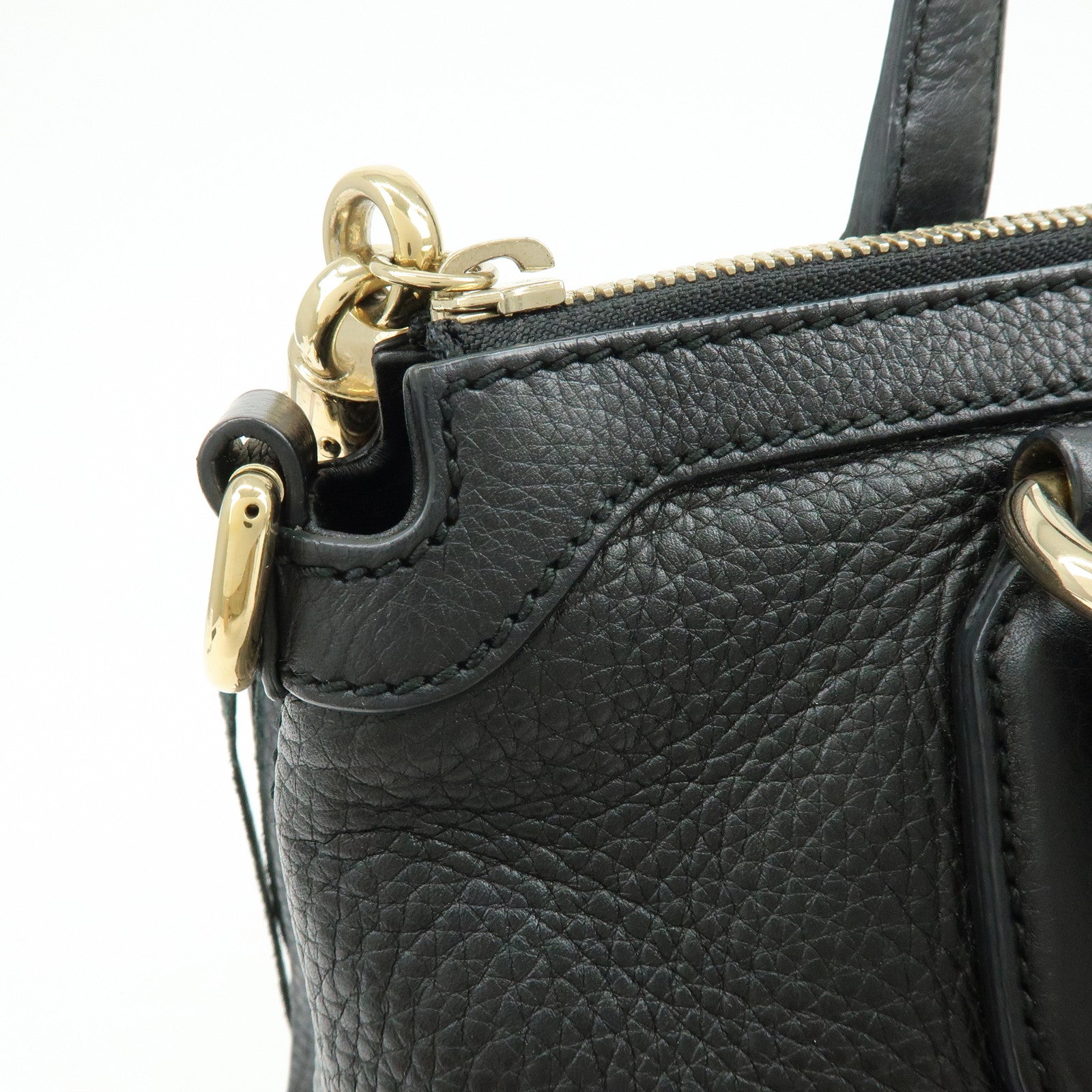GUCCI SOHO Interlocking G Leather Tote Bag Hand Bag Black 308362