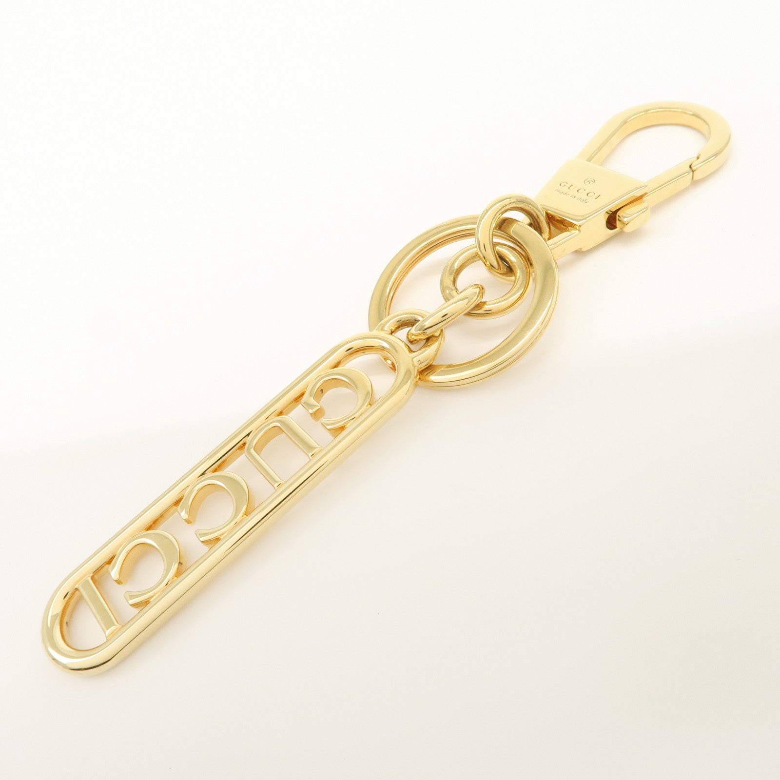 GUCCI Script Keychain Key Charm Metal Gold 773969