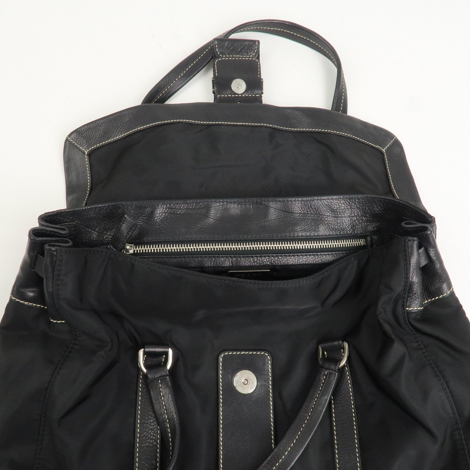 PRADA Triangle Logo Nylon Leather Shoulder Bag Black BR2418