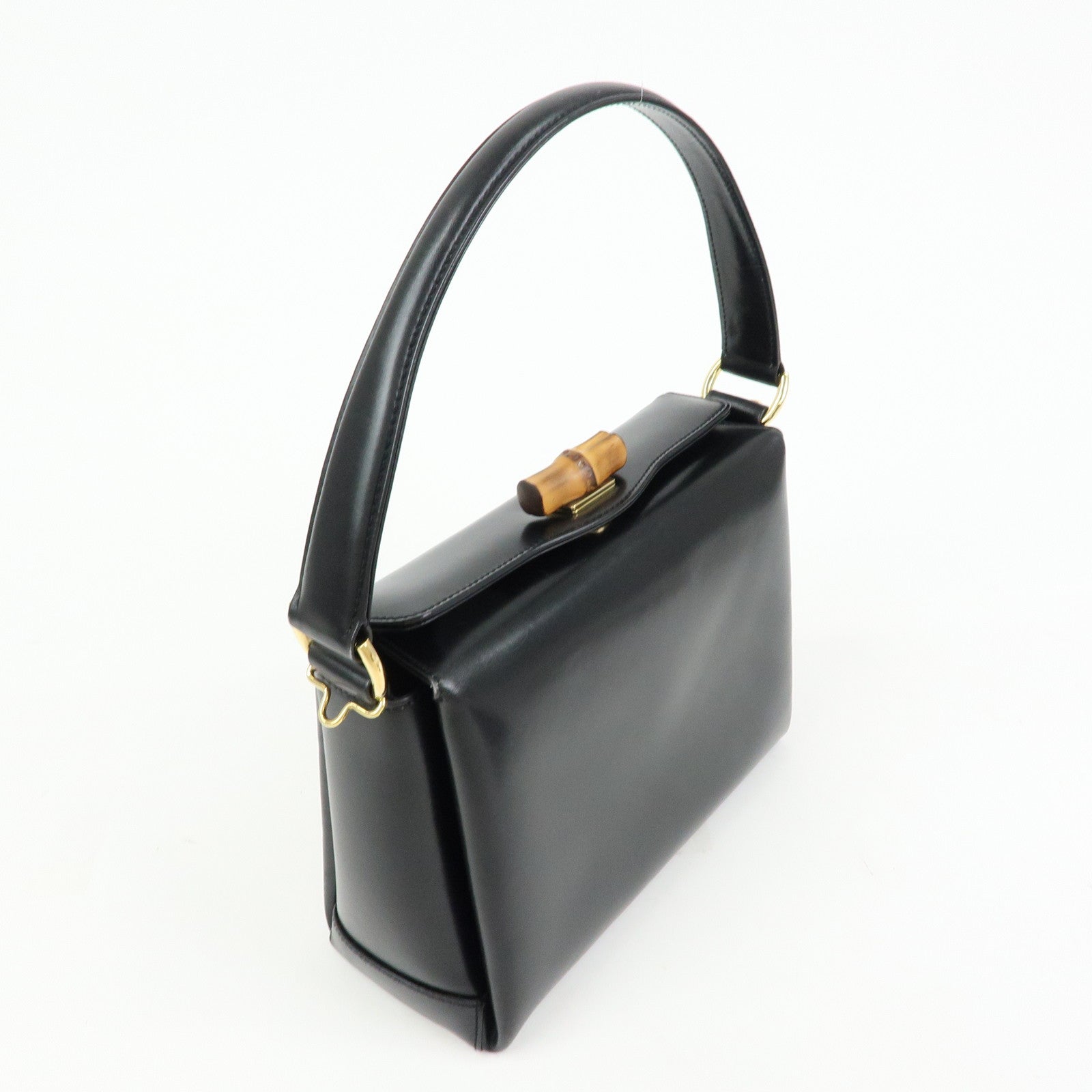 GUCCI Bamboo Leather Hand Bag Shoulder Bag Black 000・33・0175