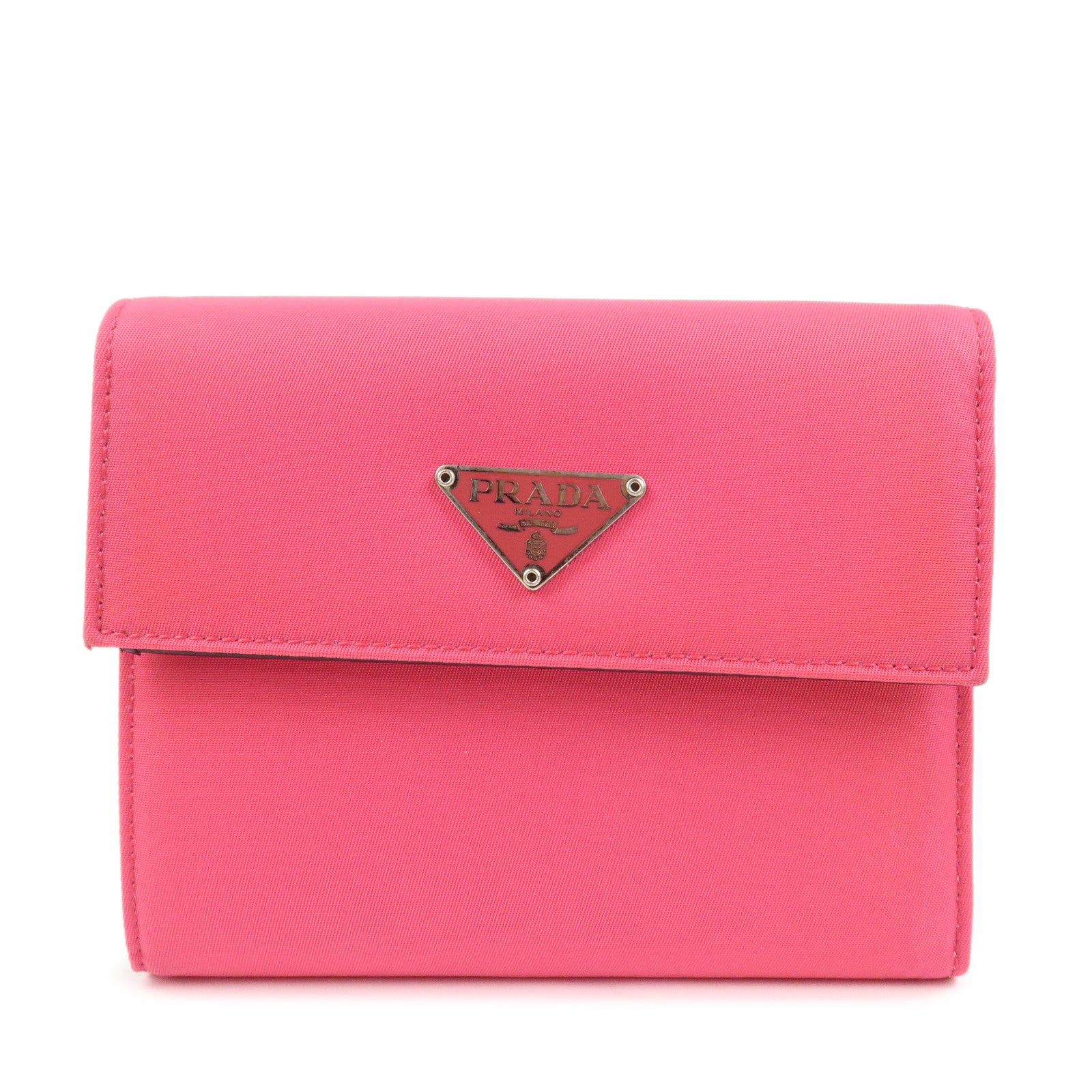 PRADA Triangle Logo Tessuto Nylon Mini Compact Wallet Neon Pink