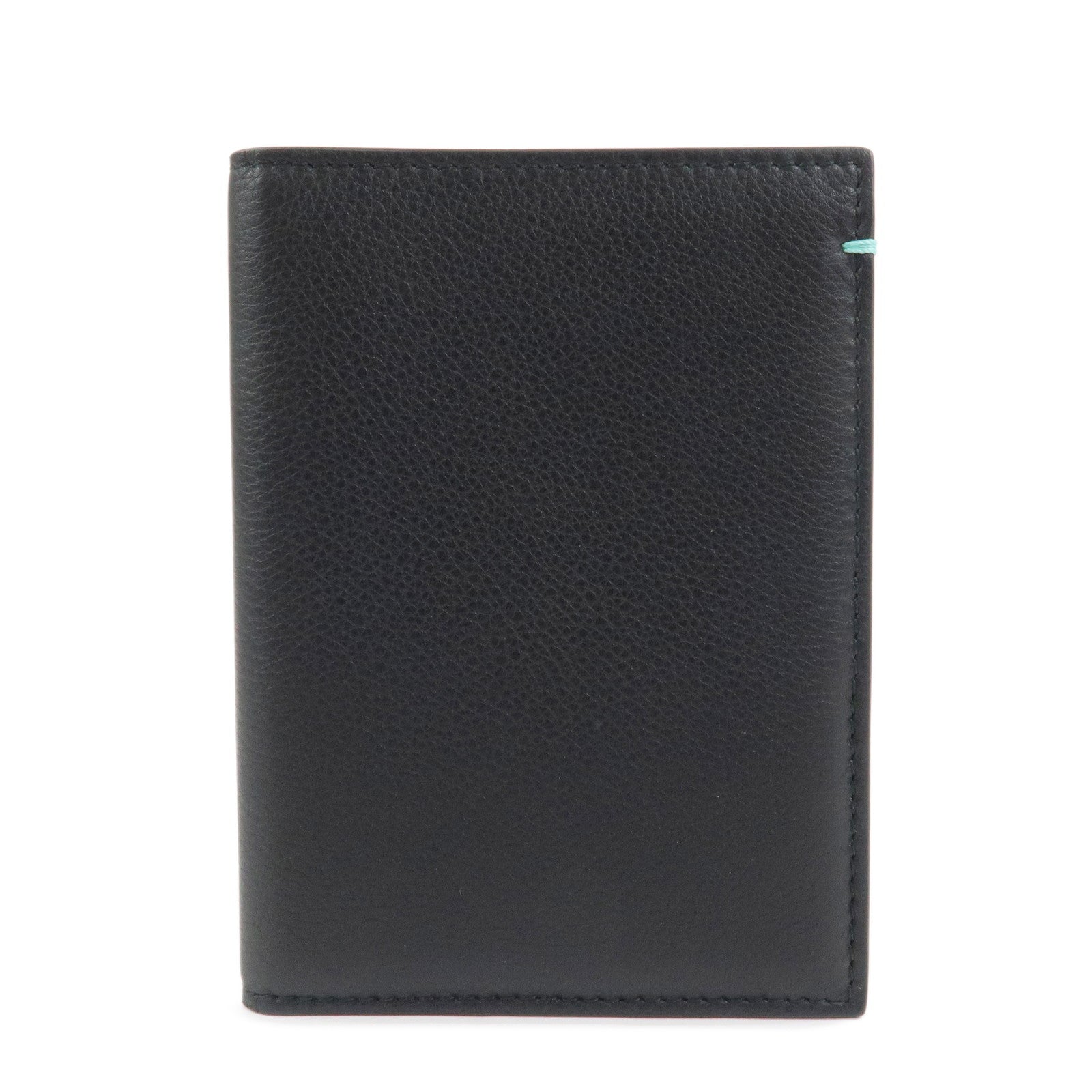 Tiffany & Co. Logo Leather Passport Case Black Tiffany Blue
