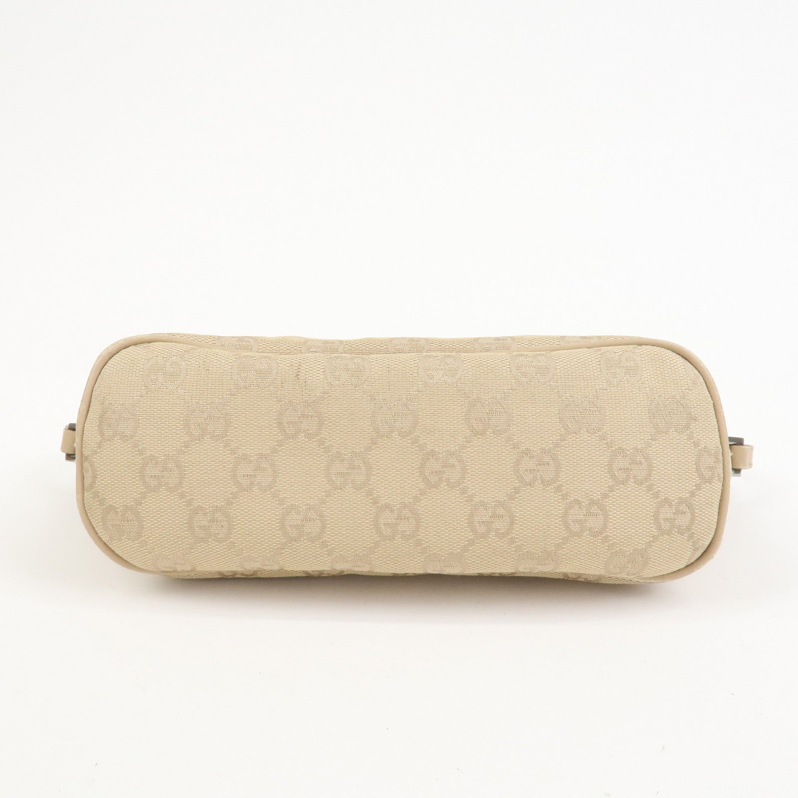 GUCCI Boat Bag GG Canvas Leather Hand Bag Pouch Beige 07198