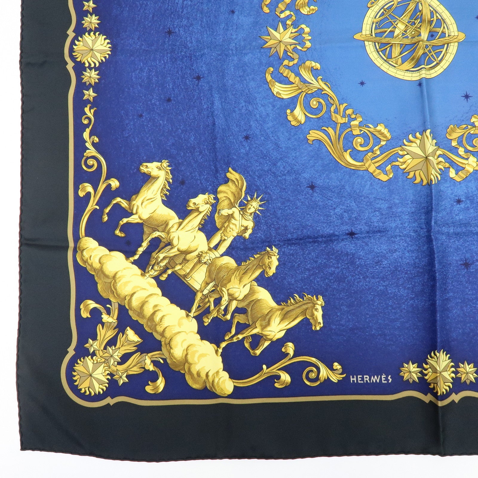 HERMES Carre 90 Silk 100% Scarf COSMOS Space Print Navy Gold Black