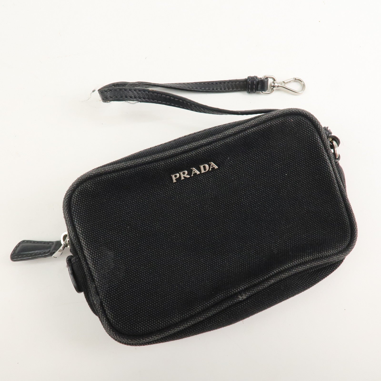 PRADA Logo Canapa Mini Canvas 2Way Bag Hand Bag Black 1BG439