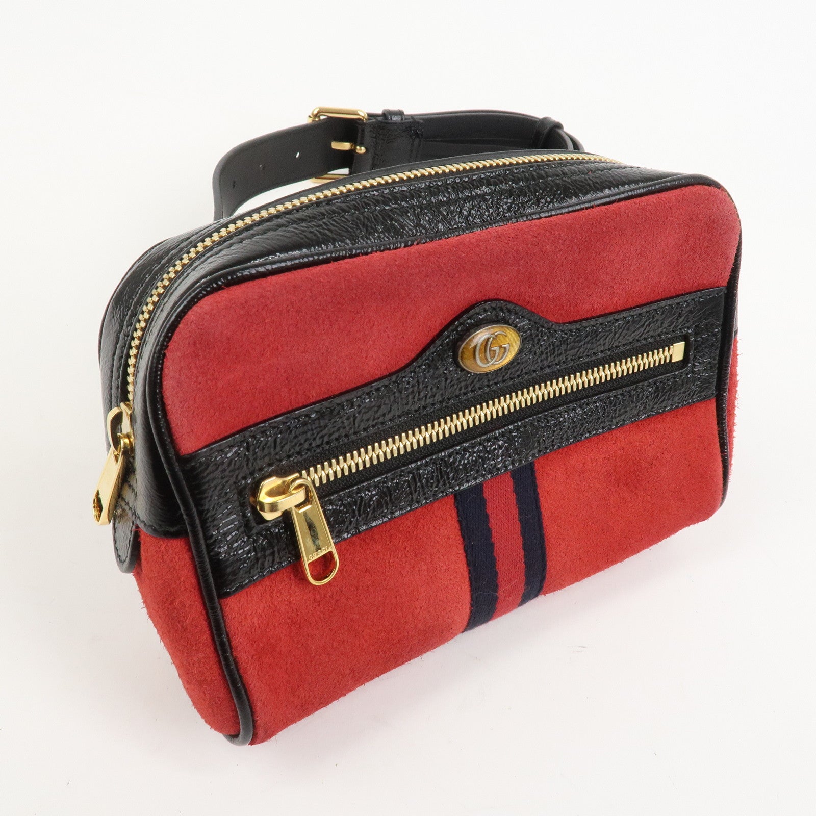 GUCCI Sherry GG Marmont Suede Waist Pouch Body Bag Red Black 517076