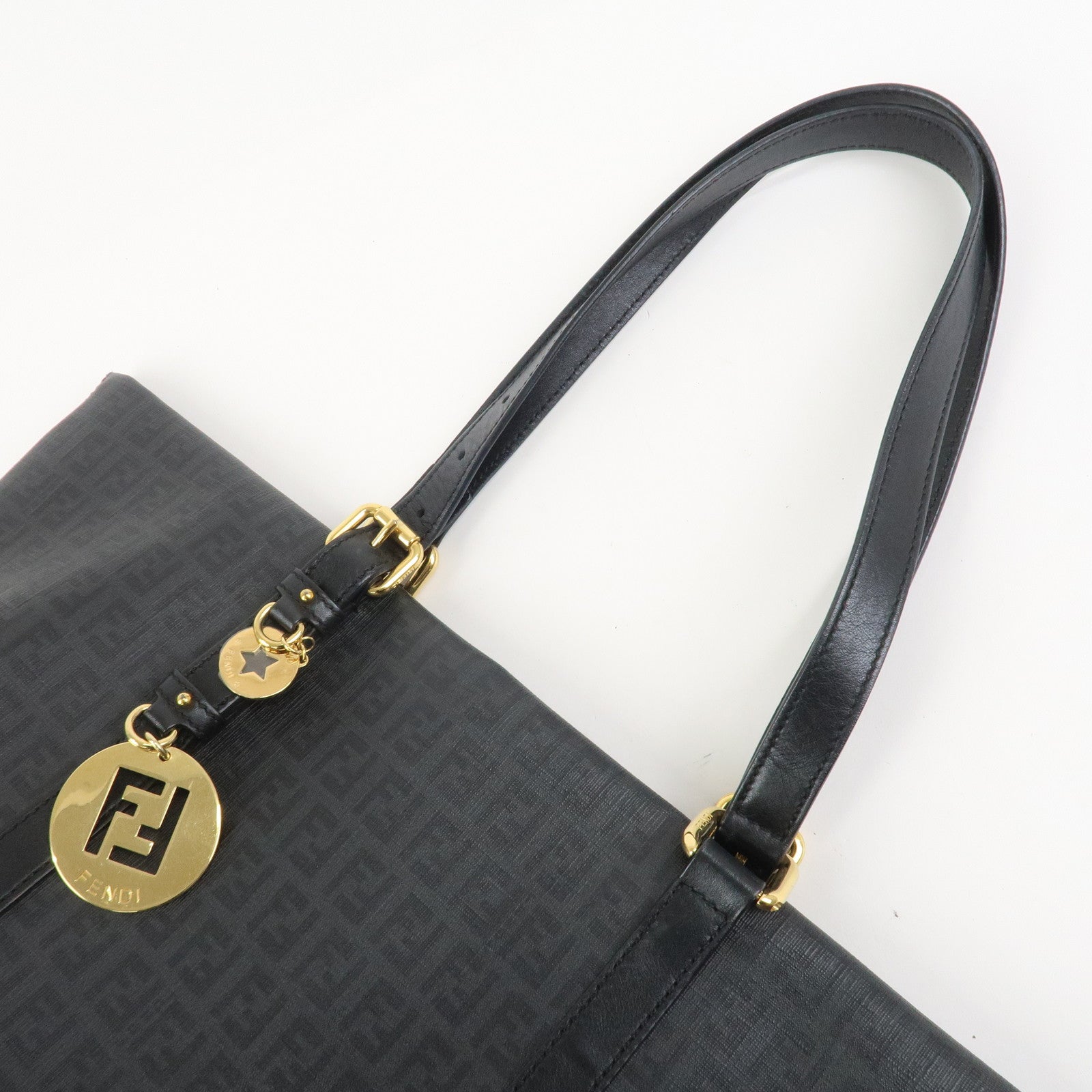 FENDI Zucchino PVC Leather Tote Bag Shoulder Bag Black 8BH215