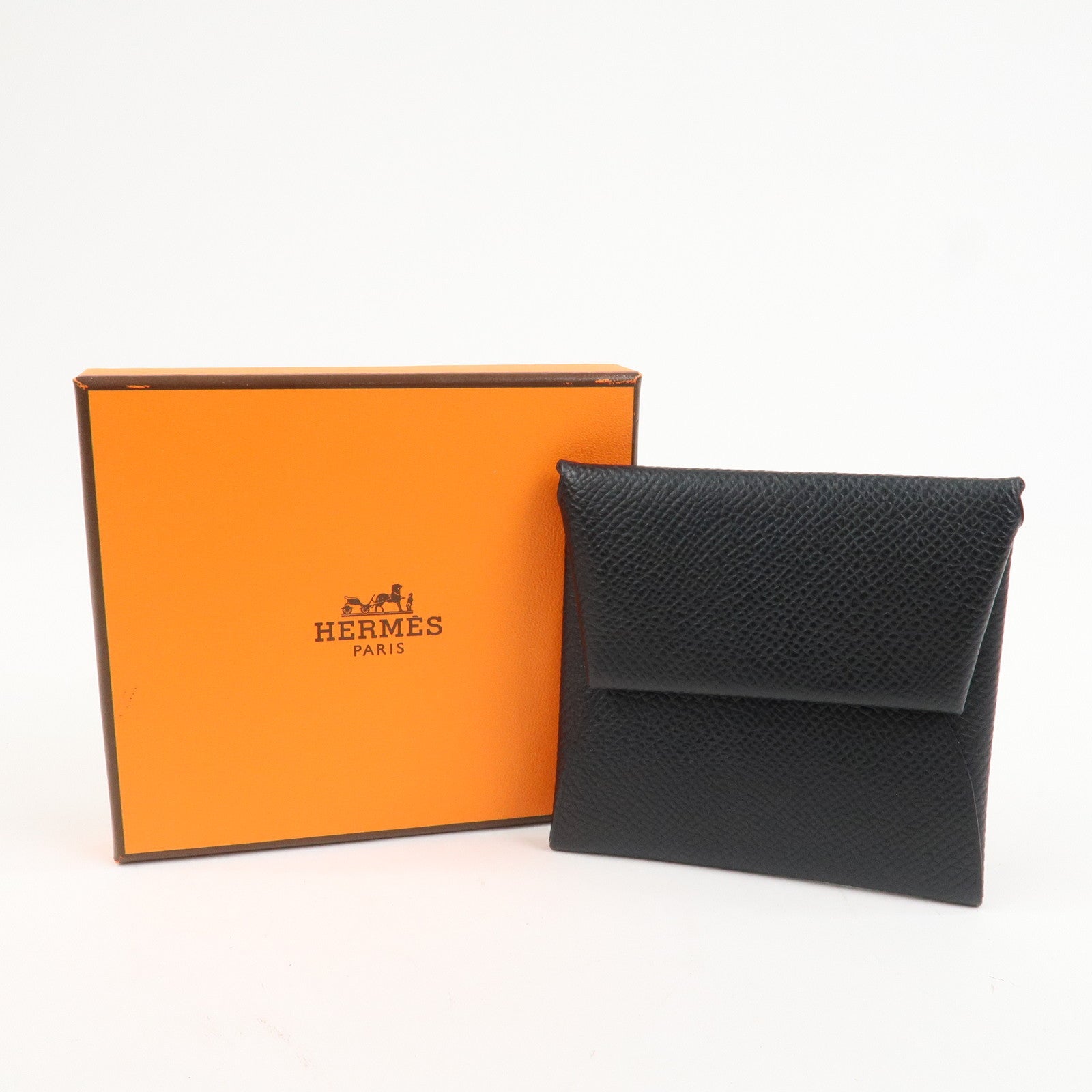 HERMES BASTIA Leather Coin Case Coin Purse Black