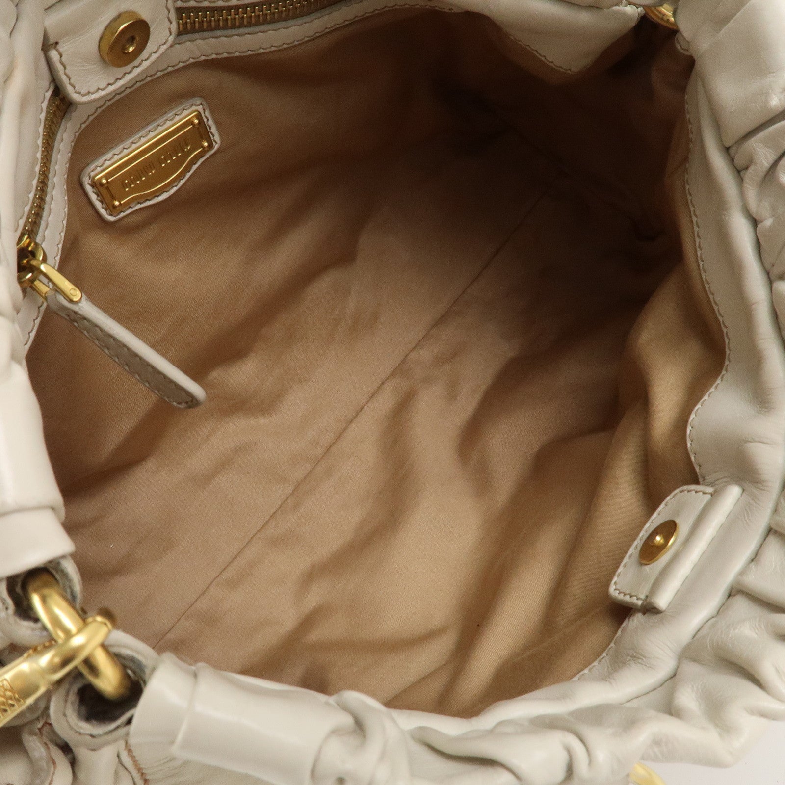 MIU MIU Logo Leather 2Way Bag Shoulder Bag Hand Bag Ivory RT0383