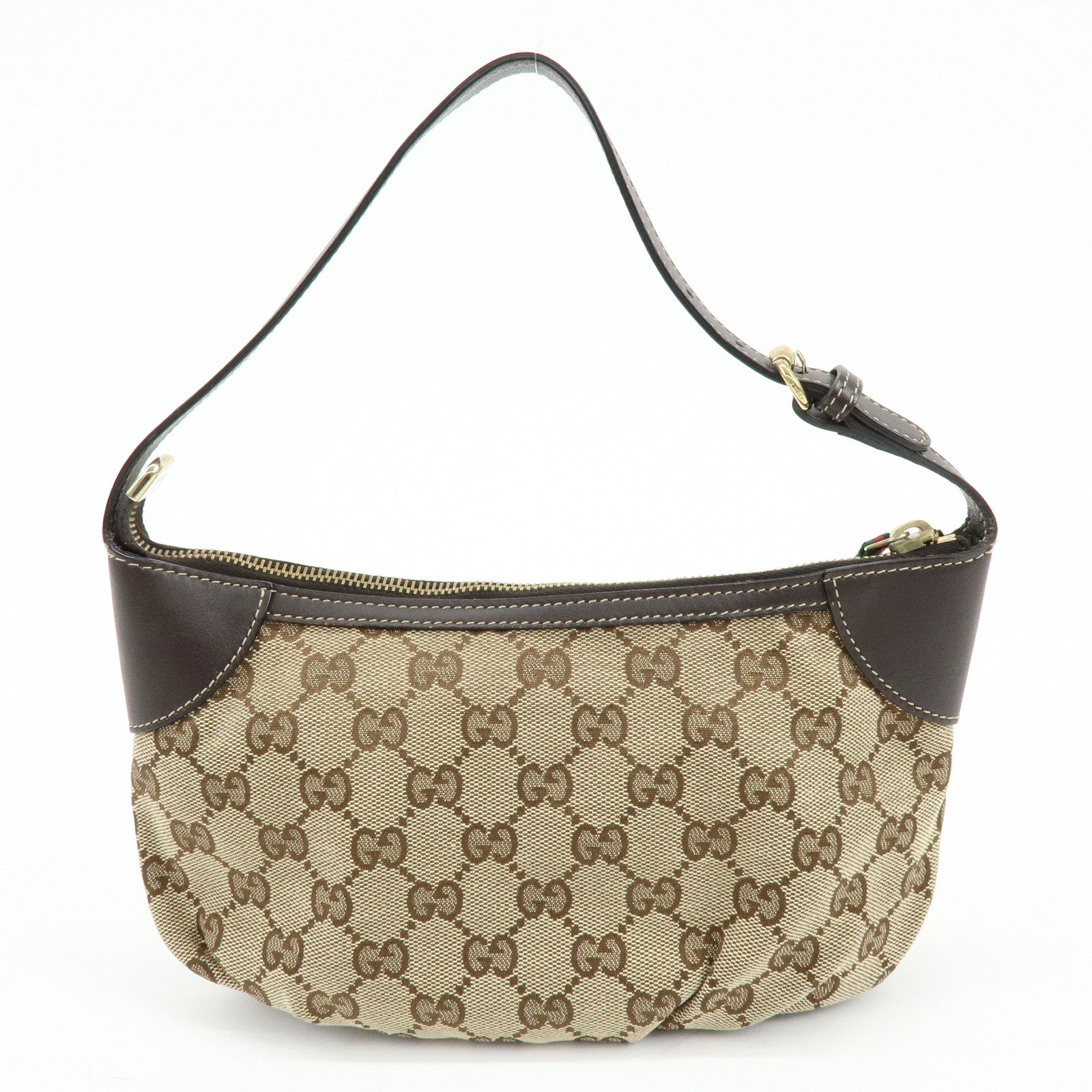 GUCCI Sherry Canvas Leather Accessory Pouch Hand Bag Beige 224093