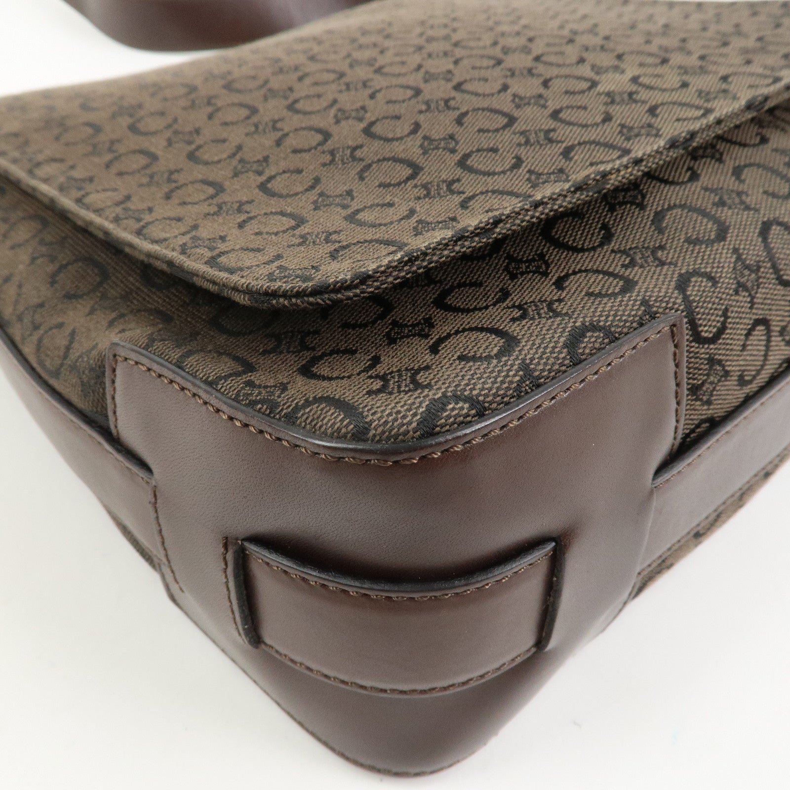 CELINE C Macadam Canvas Leather Shoulder Crossbody Bag Brown