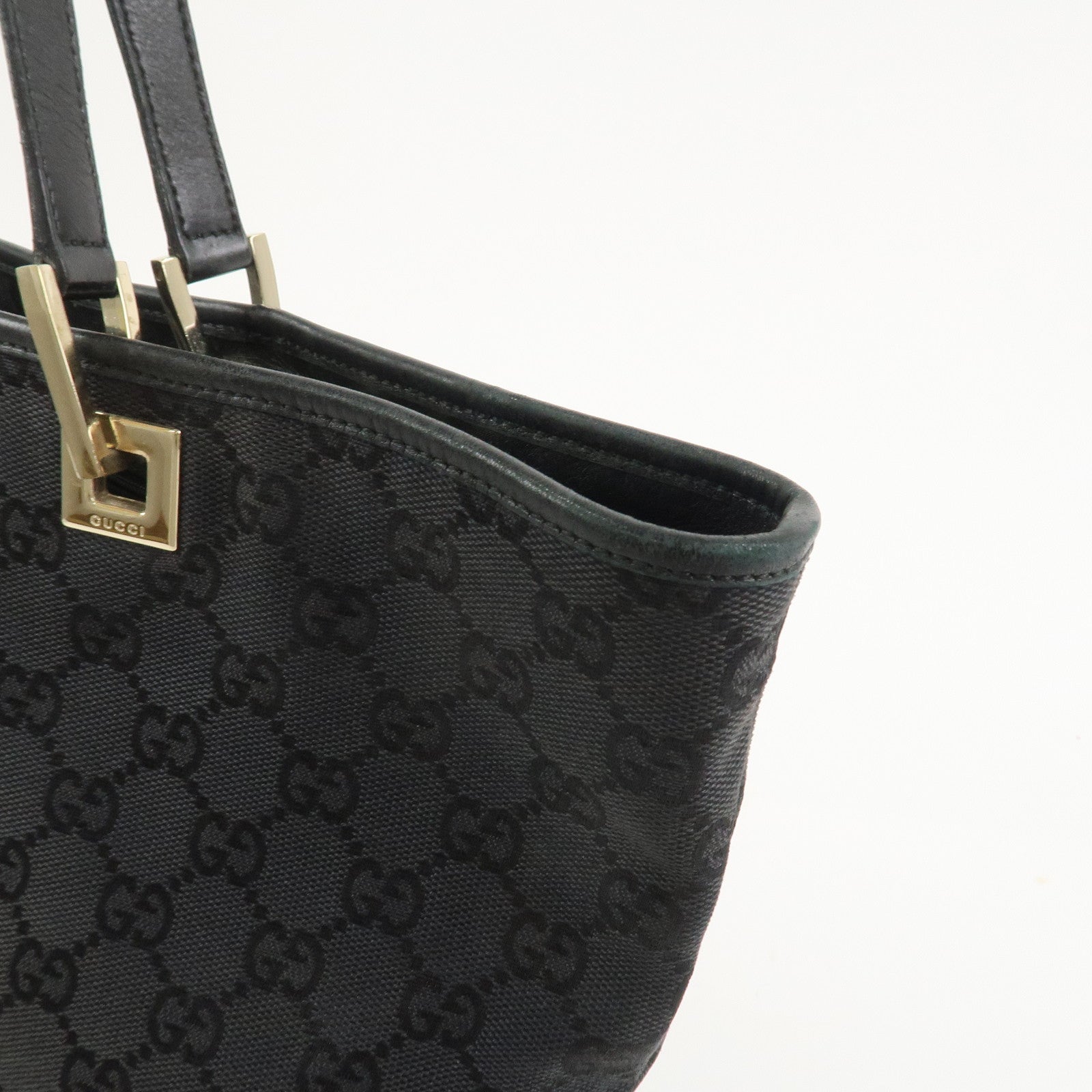 GUCCI GG Canvas Leather Tote Bag Hand Bag Black 002・1098