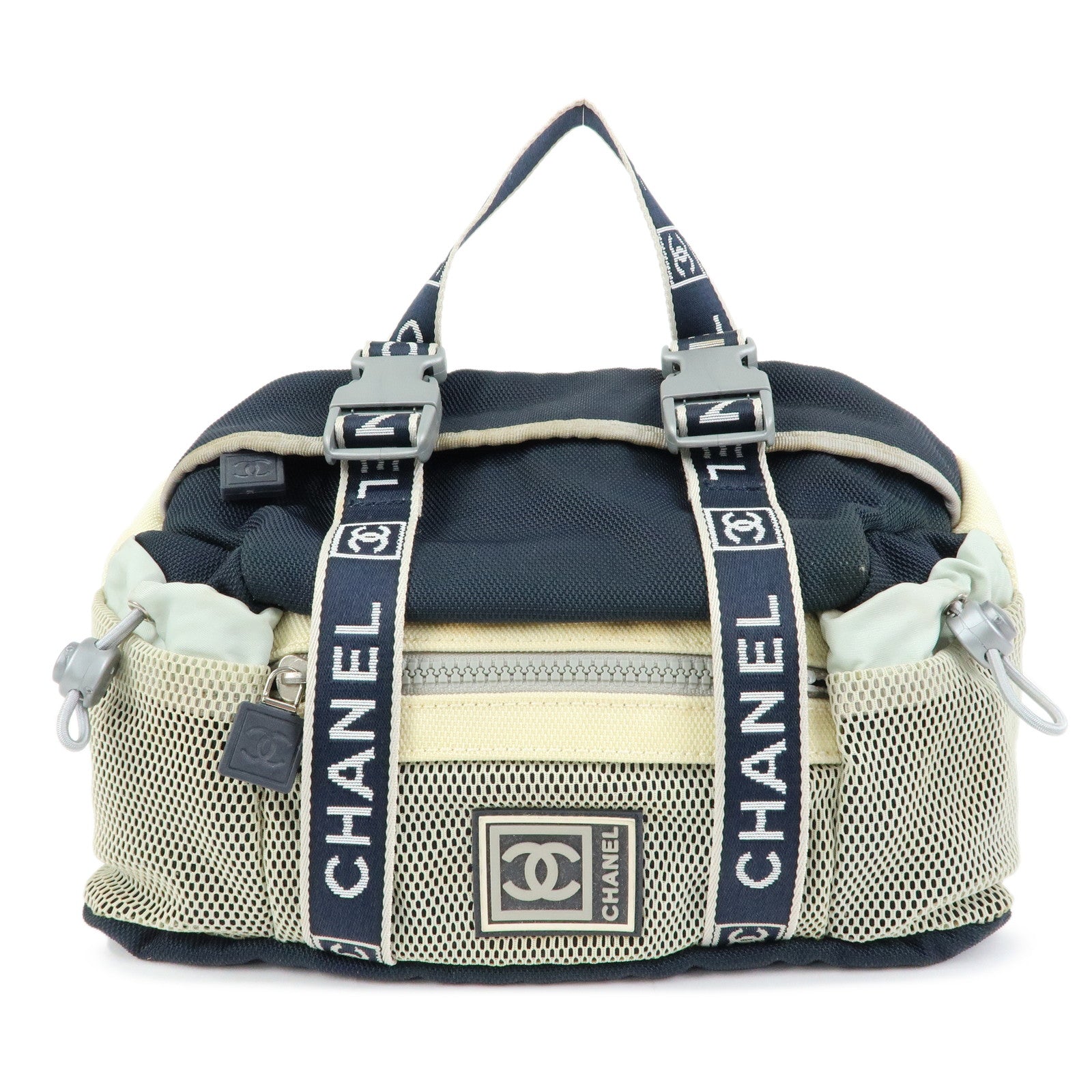 CHANEL Sportline Nylon 2Way Bag Hand Bag Navy Ivory A27892