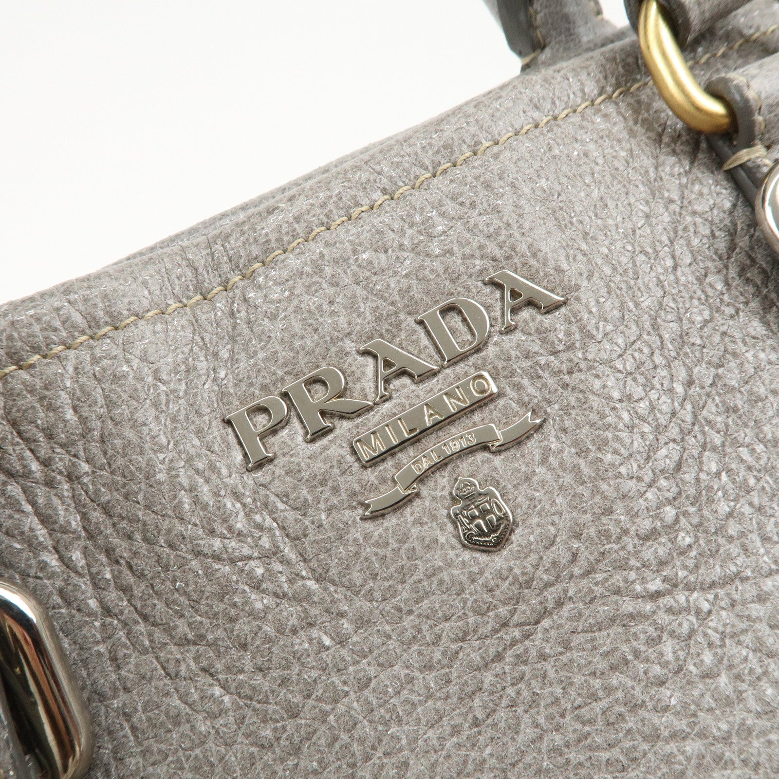 PRADA Logo Leather 2Way Bag Hand Bag Shoulder Bag Gray BN1695
