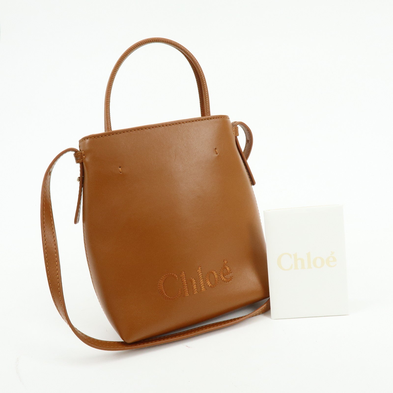 Chloe Micro Tote Bag Leather 2Way Bag Shoulder Bag Hand Bag Camel
