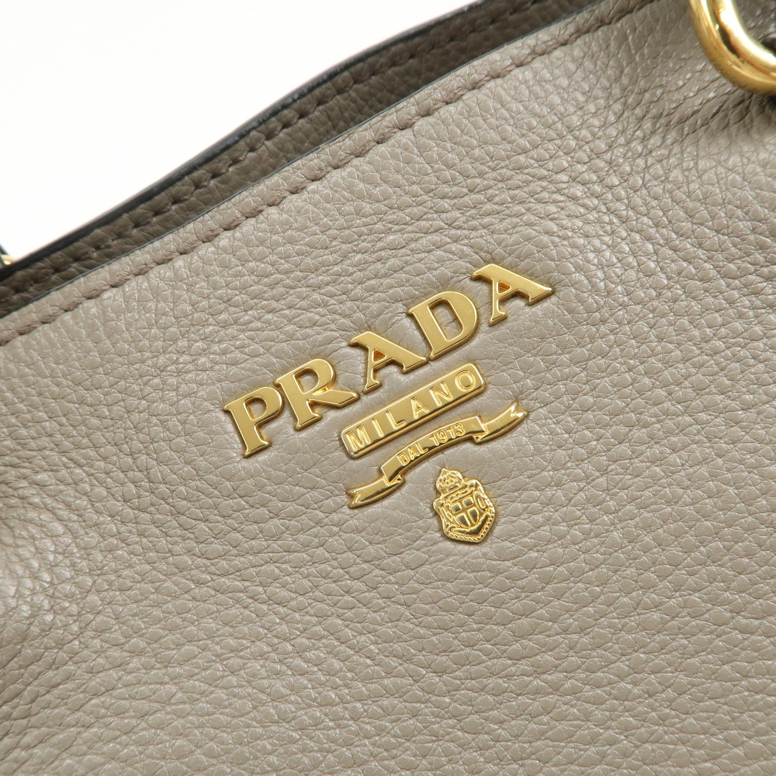 PRADA Logo Leather 2Way Bag Hand Bag Shoulder Bag Gray 1BA058