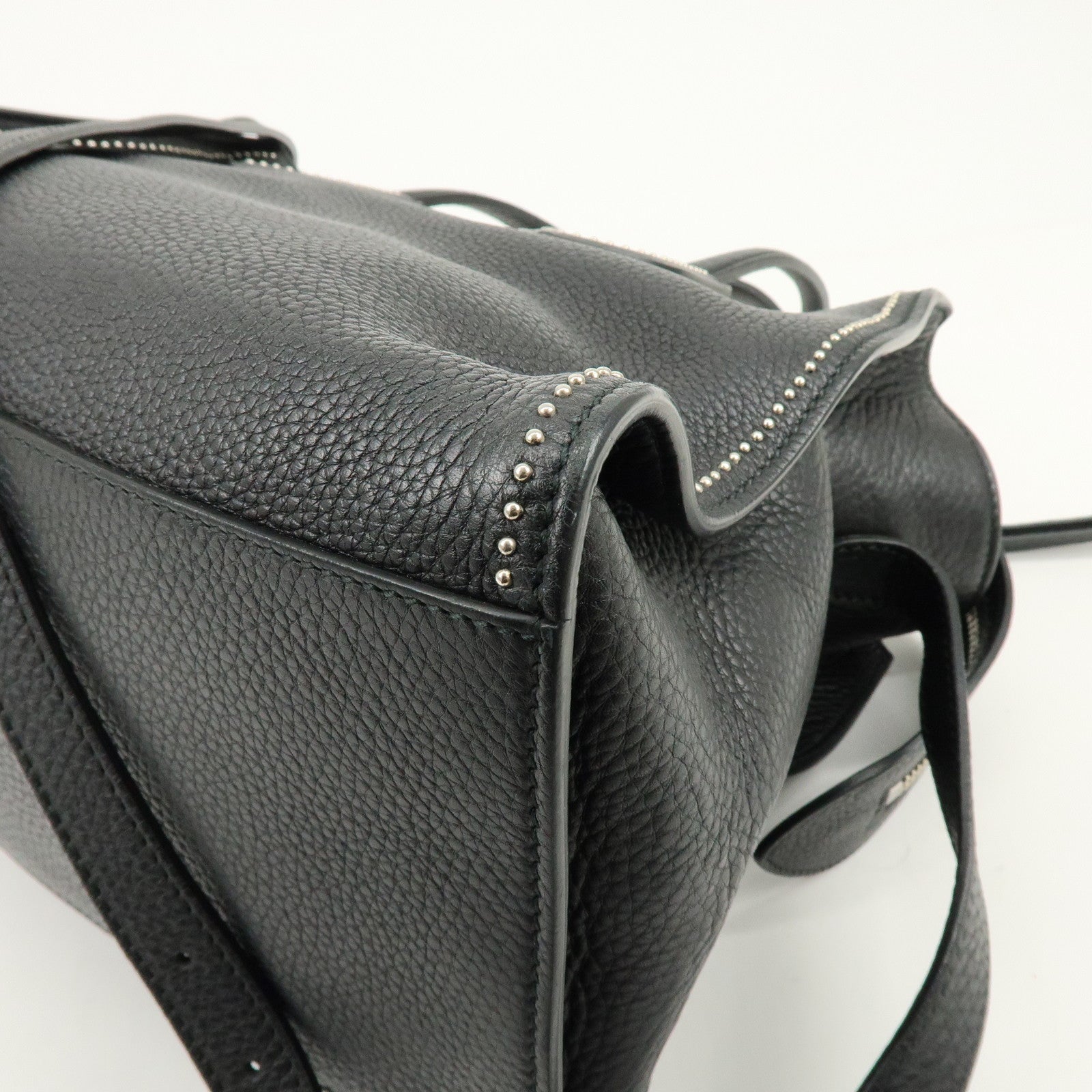GUCCI Calf Leather Studs 2Way Hand Bag Shoulder Bag Black 370822
