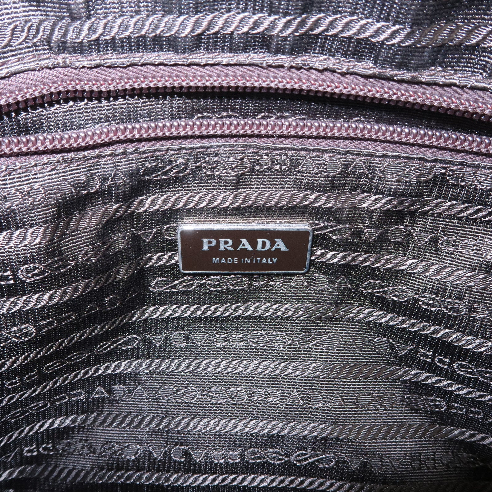 PRADA Triangle Logo Leather Tote Bag Hand Bag Beige Dark Brown