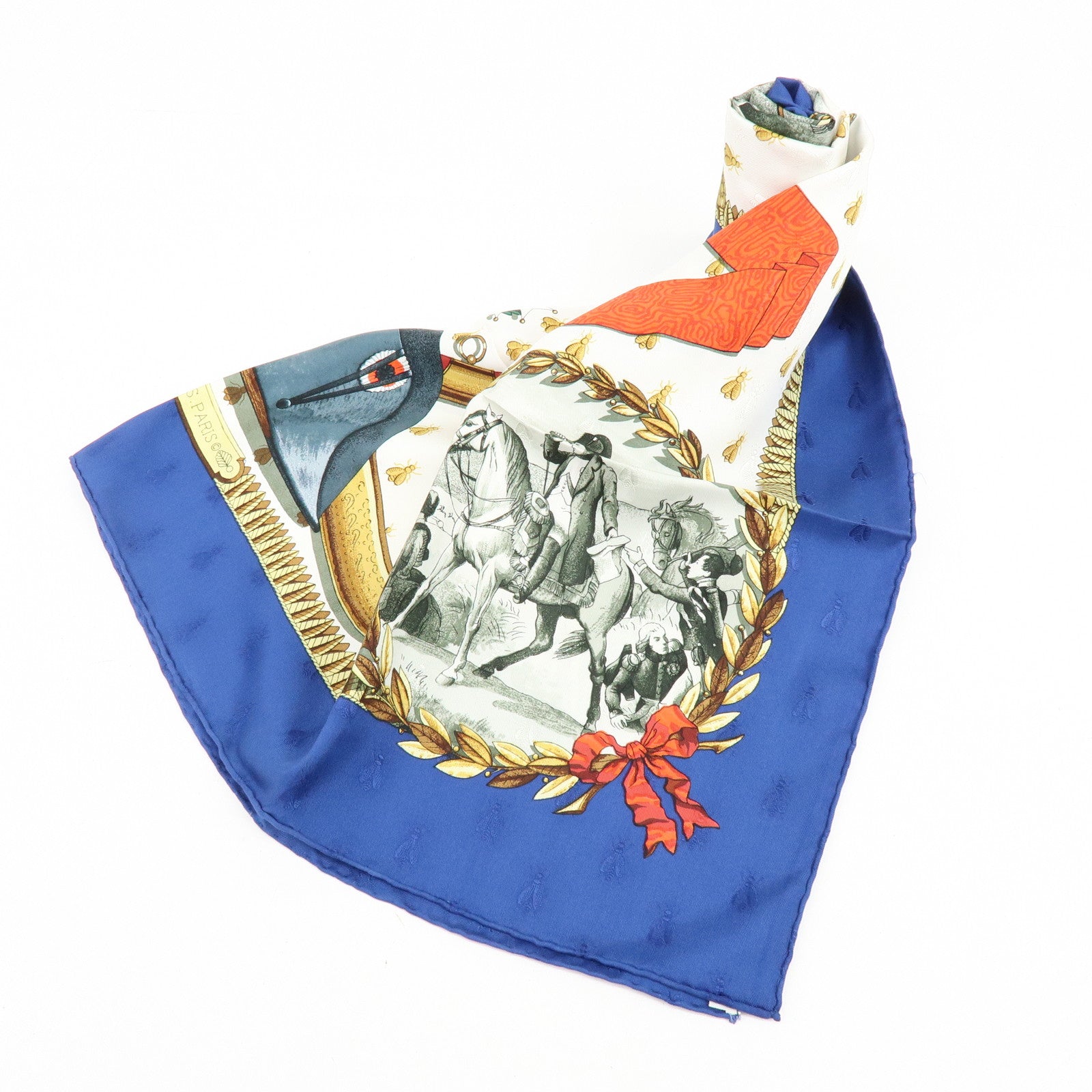 HERMES Carre 90 Silk 100% Scarf NAPOLEON Blue White
