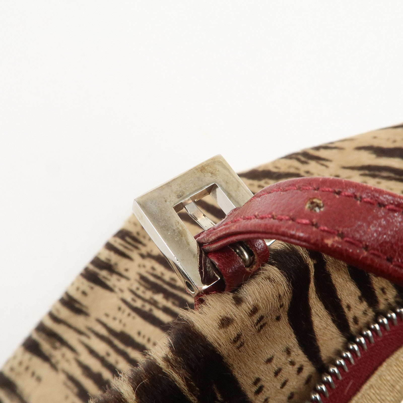 FENDI Calf Hair Leather Tote Bag Hand Bag Beige Red 26634