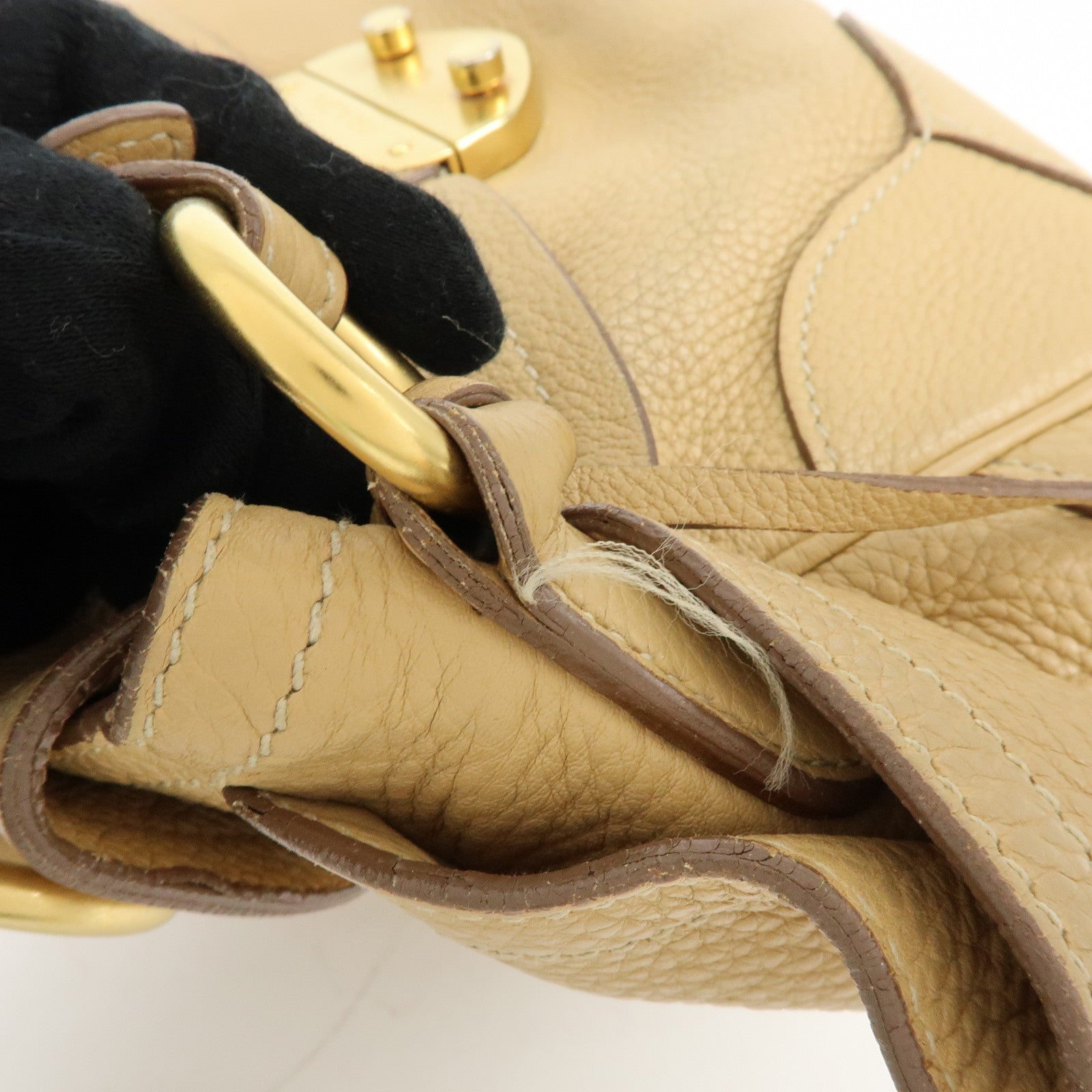 PRADA Logo Leather Shoulder Bag Hand Bag Light Brown BR3869