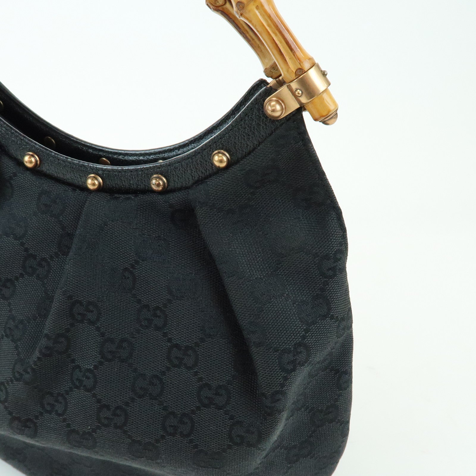 GUCCI Bamboo GG Canvas Leather Hand Bag Shoulder Bag Black 124297