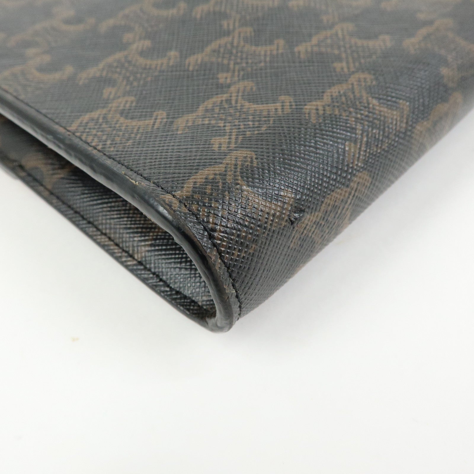 CELINE Triomphe PVC Leather Clutch Bag Pouch Black Brown