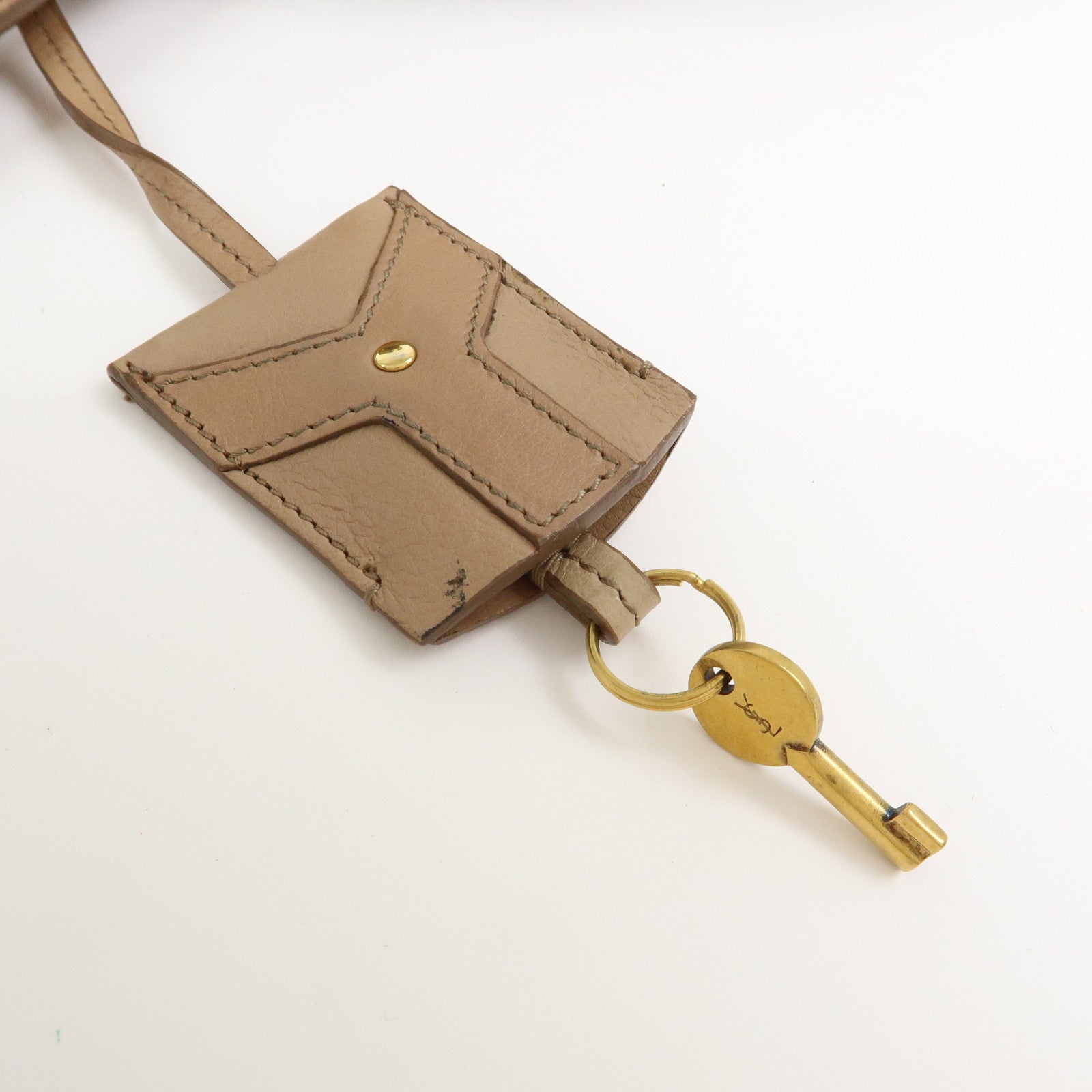 SAINT LAURENT PARIS Muse Leather Hand Bag Tote Bag Beige