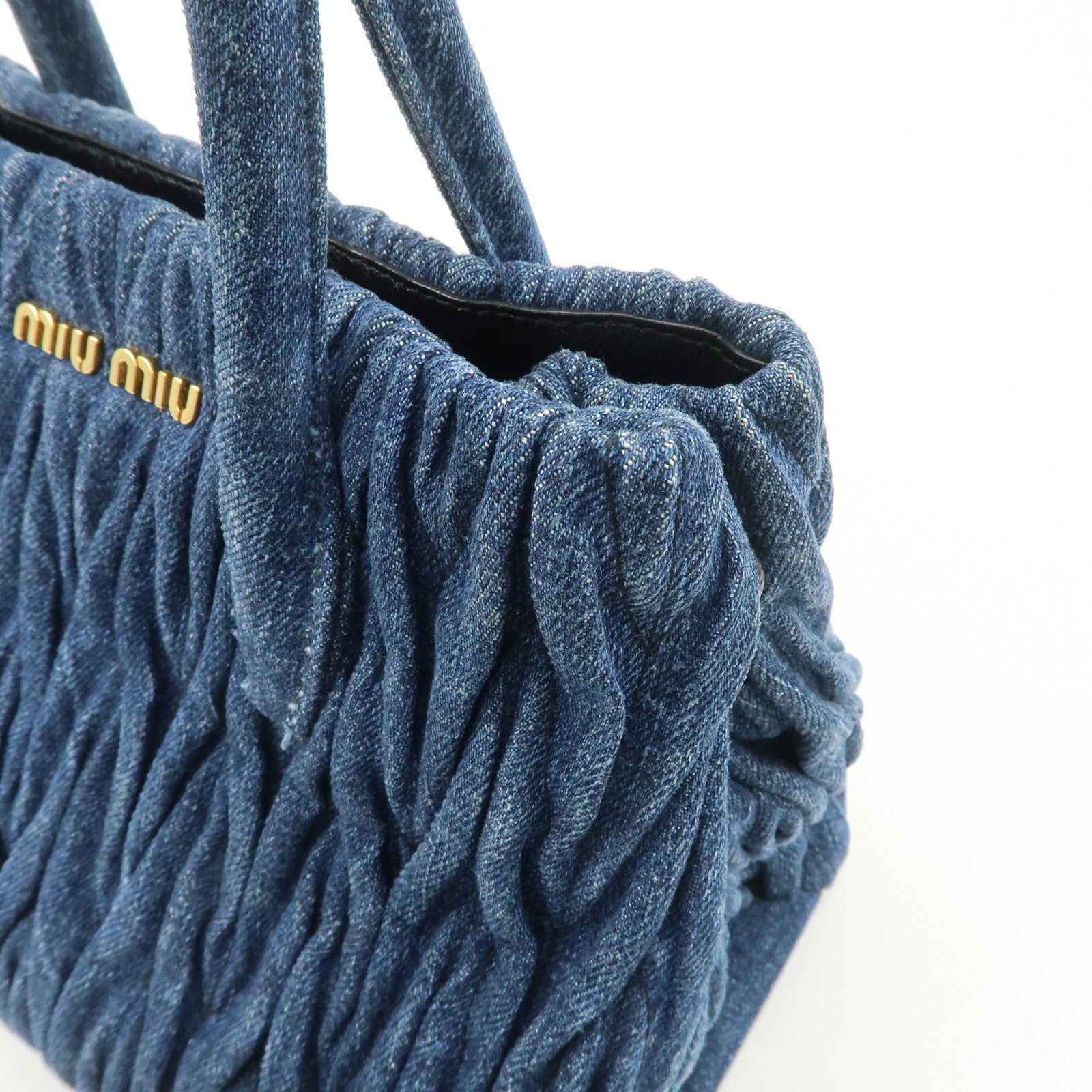MIU MIU Matelasse Leather 2Way Shoulder Hand Bag Blue RN1069 Used
