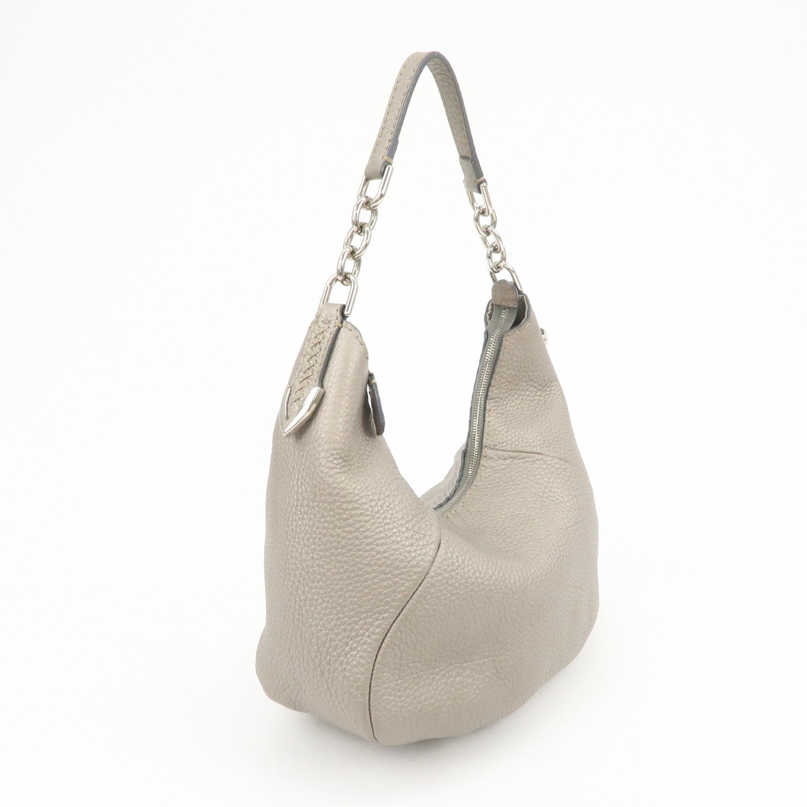 FENDI Selleria Leather Shoulder Bag Hand Bag Gray 8BR618