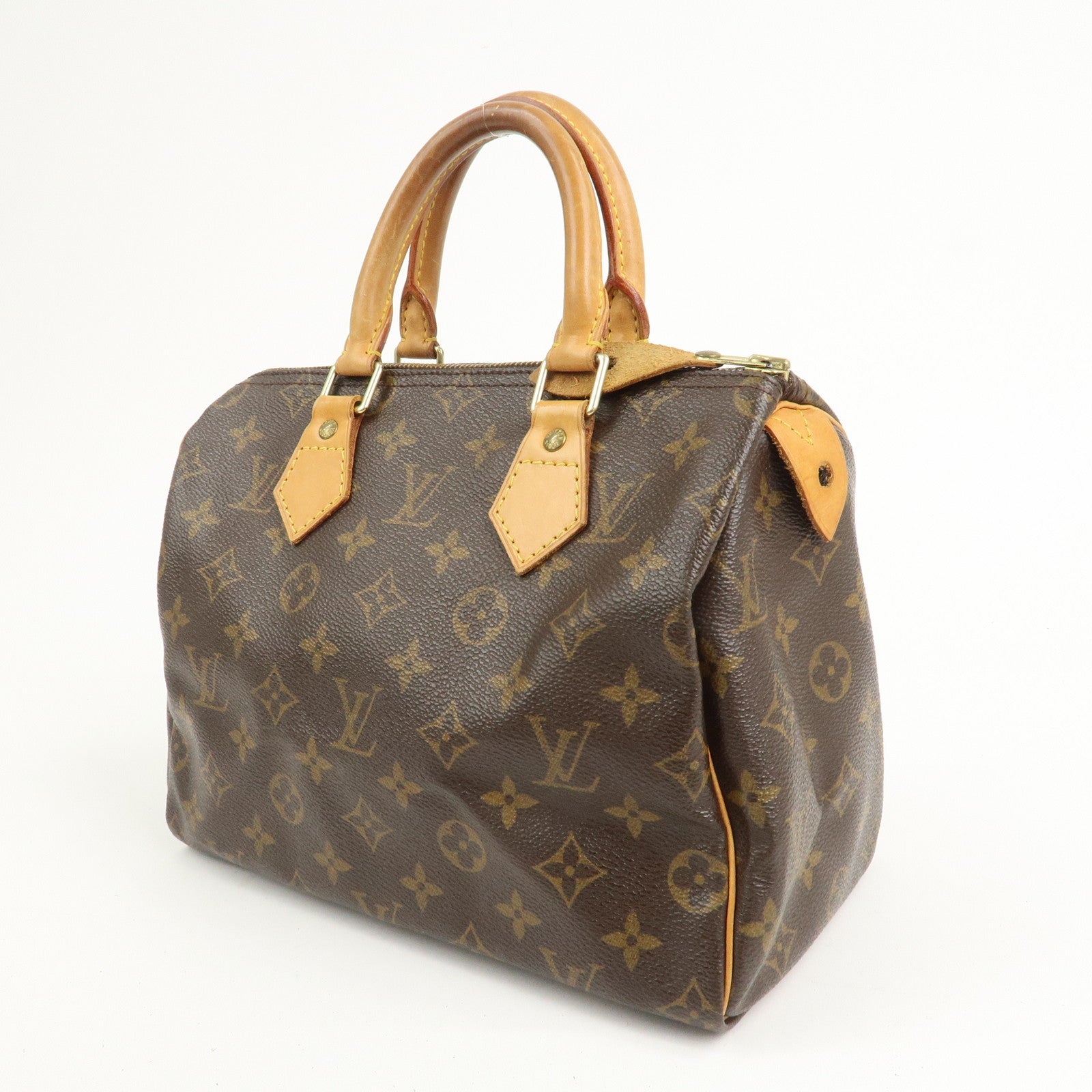 Louis Vuitton Monogram Canvas Leather Speedy 25 Boston Bag Brown M41528