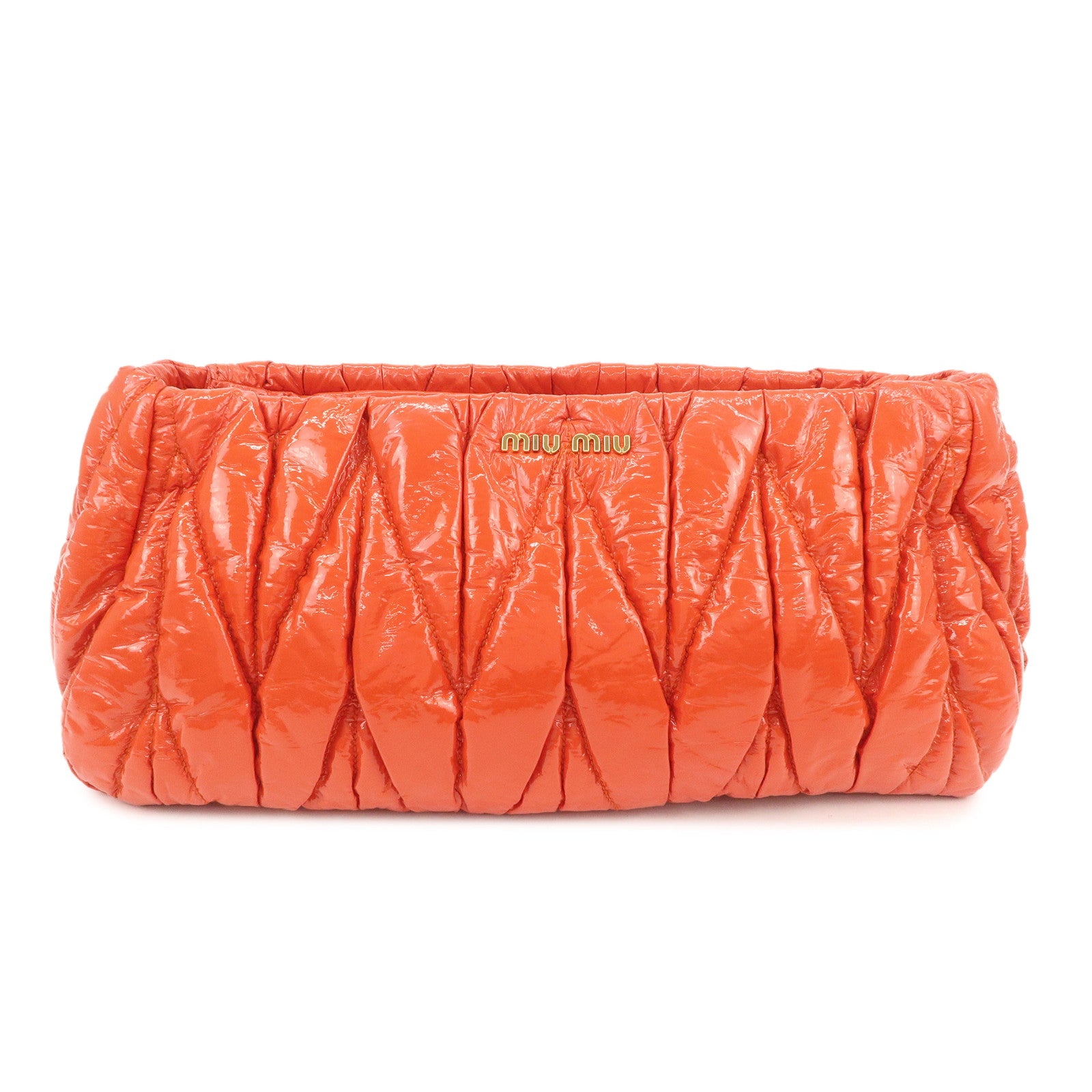 MIUMIU Matelasse Enamel Leather Clutch Bag Pouch Orange
