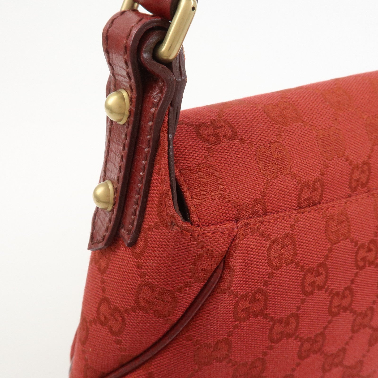 GUCCI Horsebit GG Monogram Canvas Leather Hand Bag Red