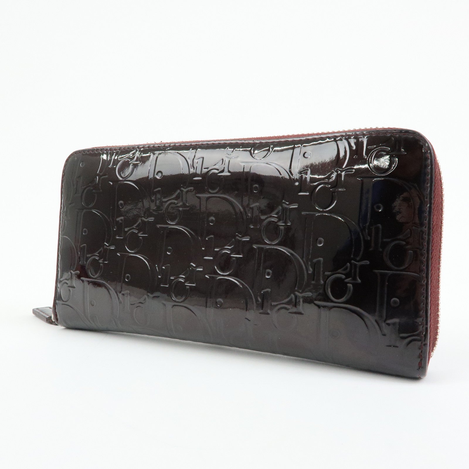 Christian Dior Trotter Patent Leather Round Zippy Wallet Purple