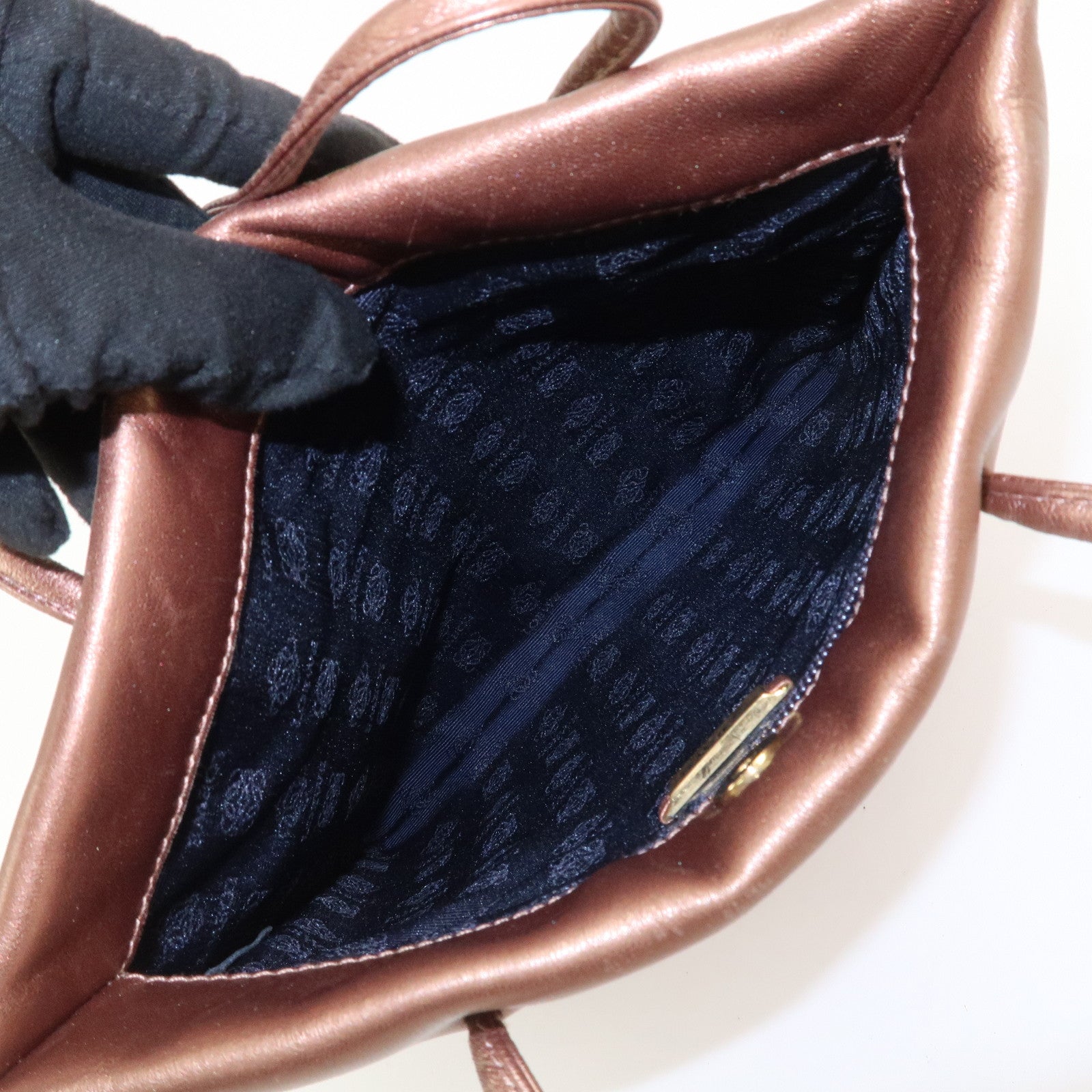 LOEWE Logo Leather Hand Bag Tote Bag Metallic Brown