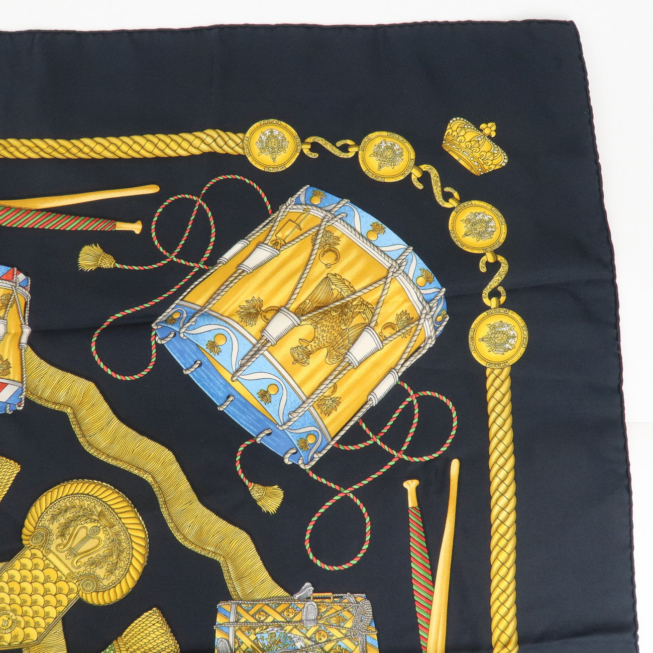 HERMES Carre 90 Silk 100% Scarf LES TAMBOURS Black Multicolor Used