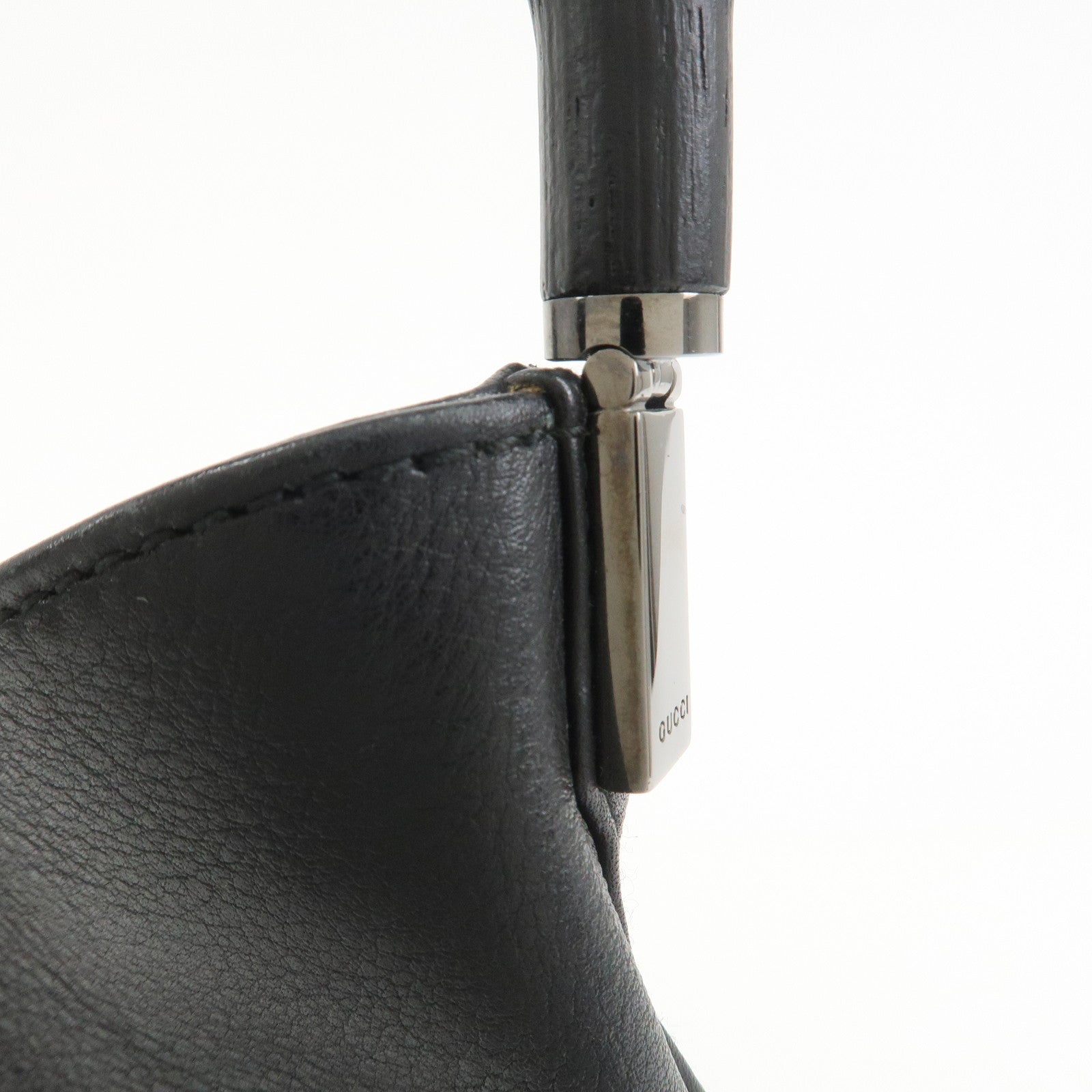 GUCCI Bamboo Leather Shoulder Bag Hand Bag Black 001 3244