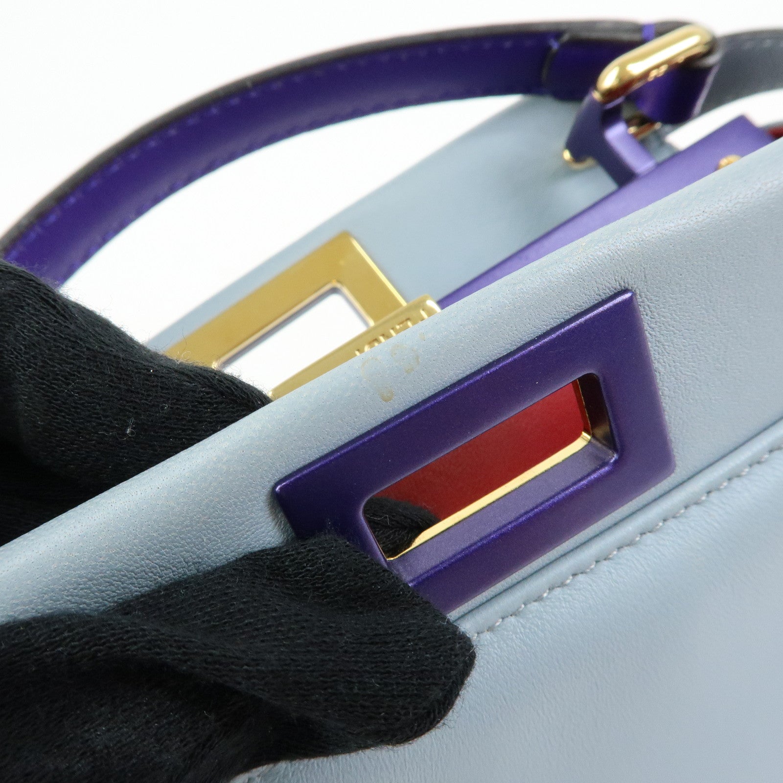 FENDI Peekaboo Mini Leather 2Way Shoulder Bag Hand Bag Blue 8BN244