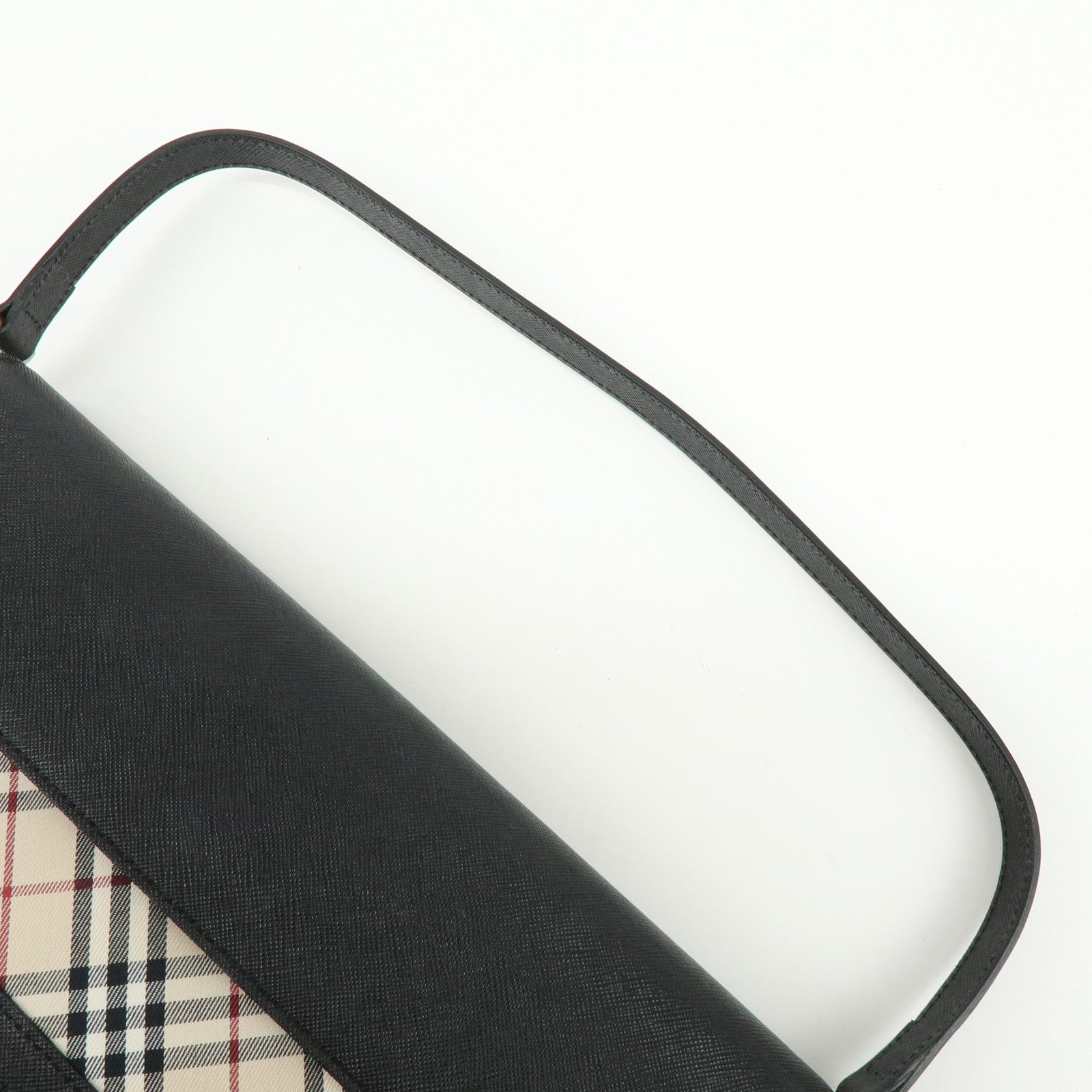 BURBERRY Nova Plaid Canvas Leather Shoulder Hand Bag Beige Black