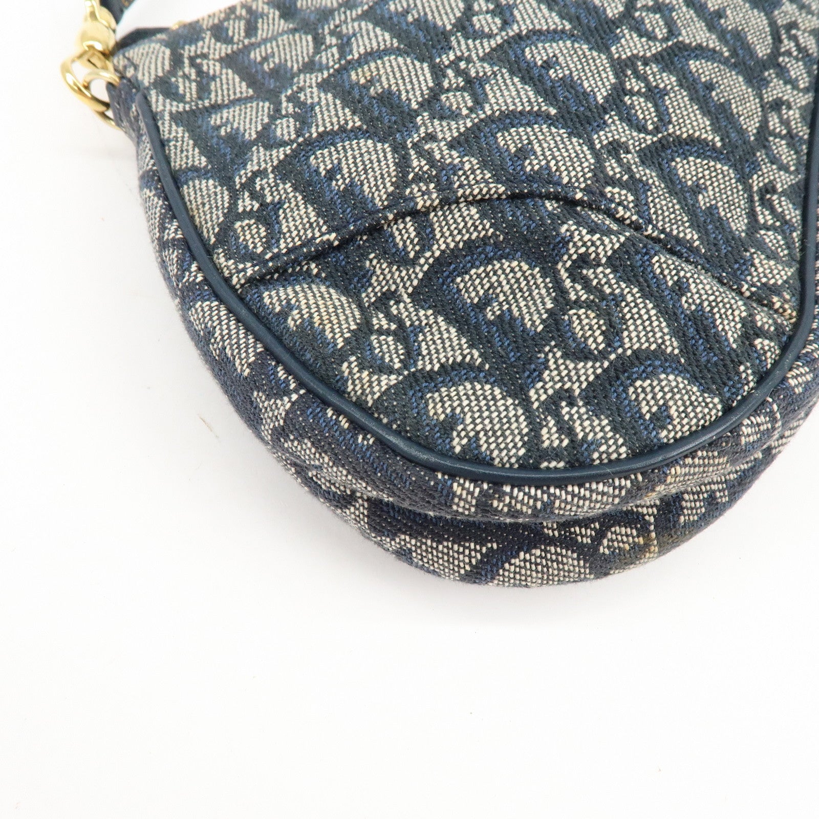 Christian Dior Trotter Jacguard Leather Saddle Bag Pouch Navy