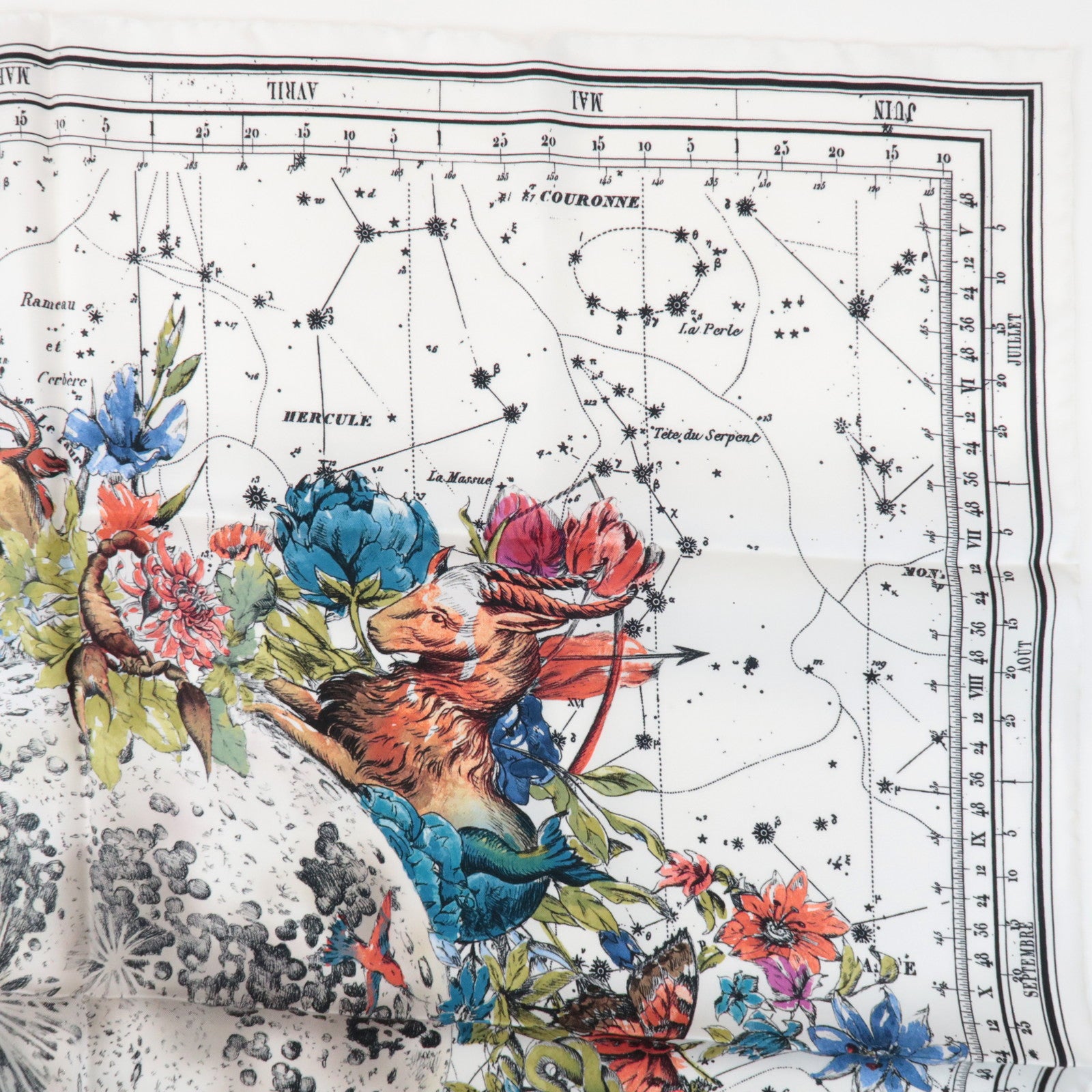 Christian Dior Silk 100% Zodiac 90 Star Constellation Floral Scarf