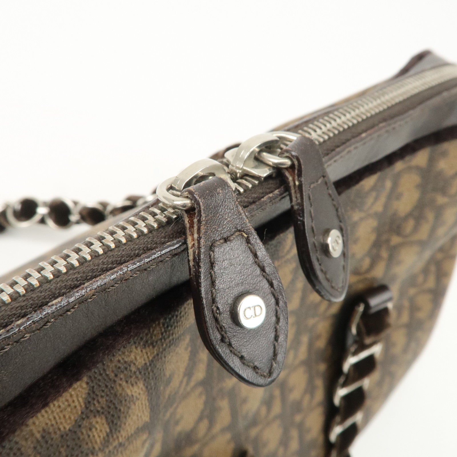 Christian Dior Romantic Trotter PVC Velor Chain Shoulder Bag Used