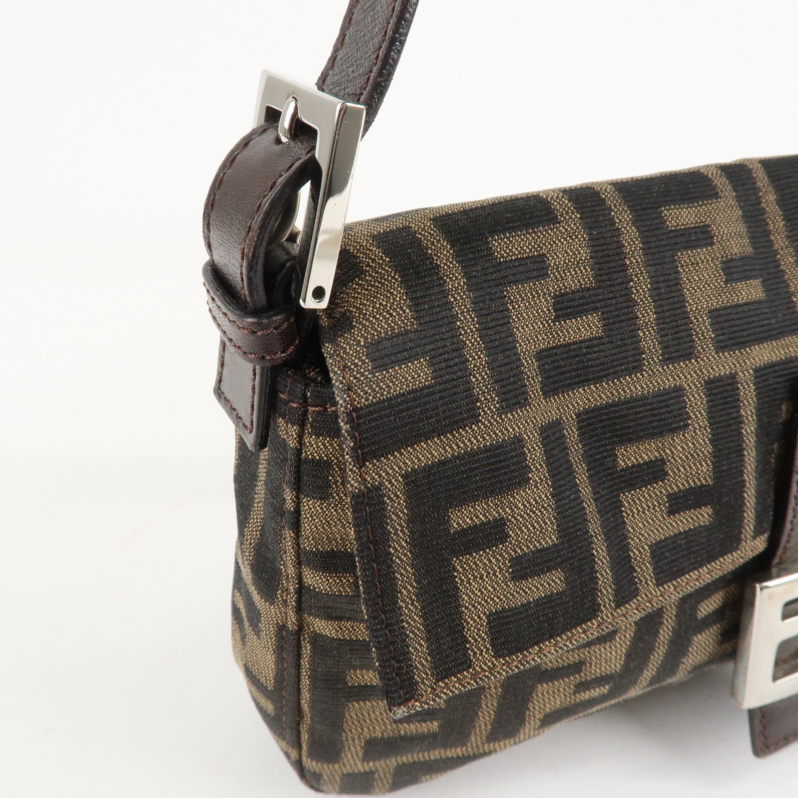 FENDI Mamma Baguette Canvas Shoulder Bag Brown Black 26424