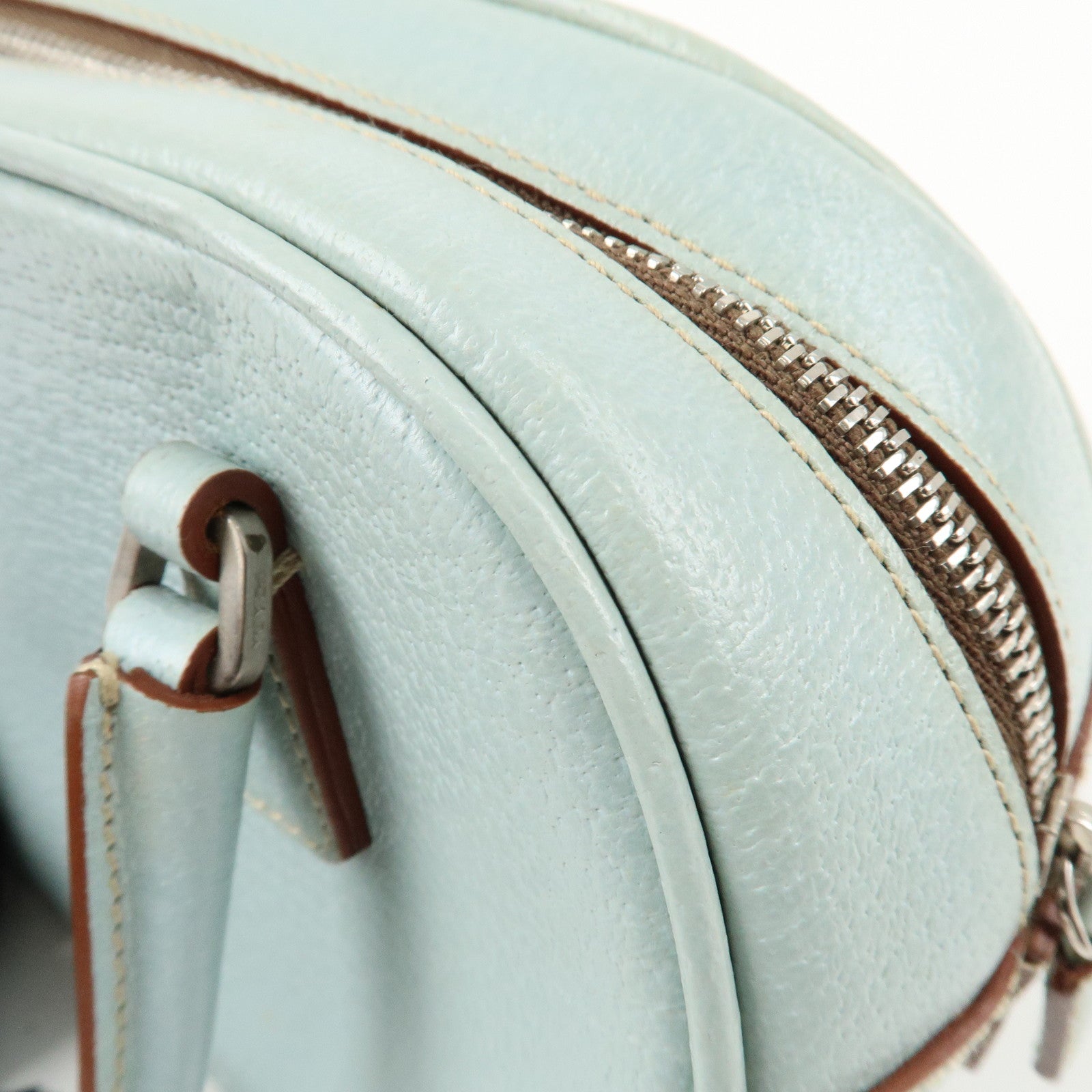 PRADA Leather Hand Bag Blue Silver Hardware