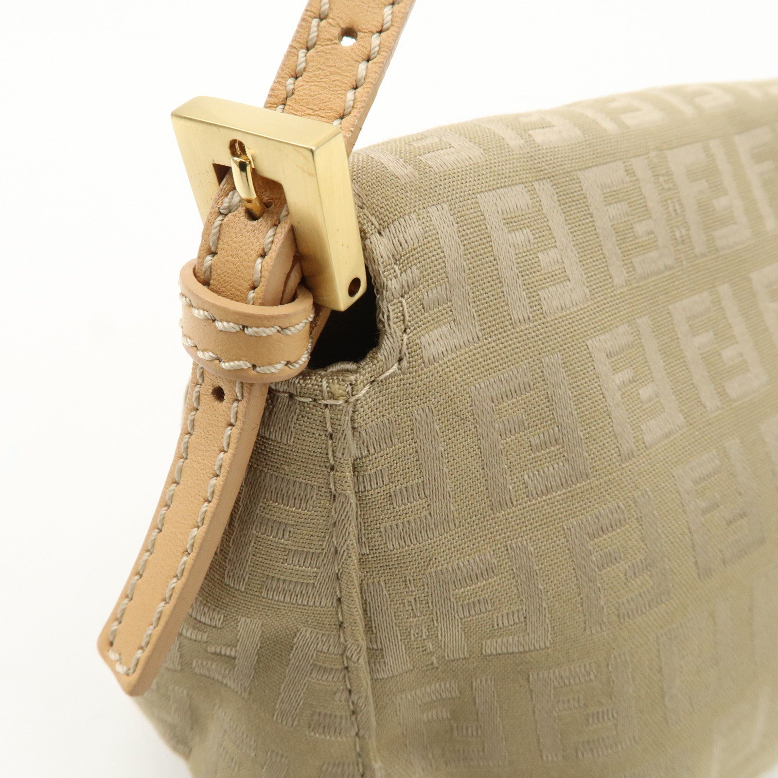 FENDI Mini Mamma Baguette Zucchino Canvas Leather Shoulder Bag Used