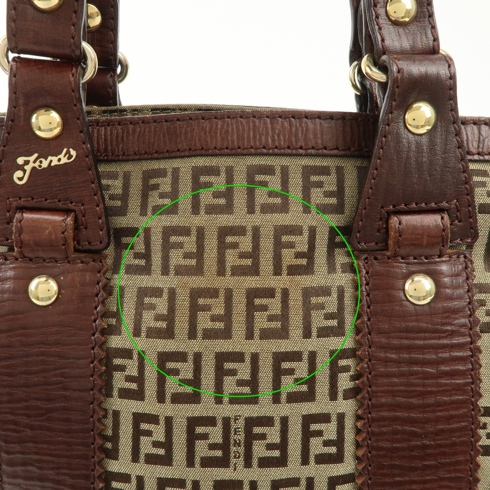 FENDI Zucchino Canvas Leather Tote Bag Khaki Brown 8BH161 Used